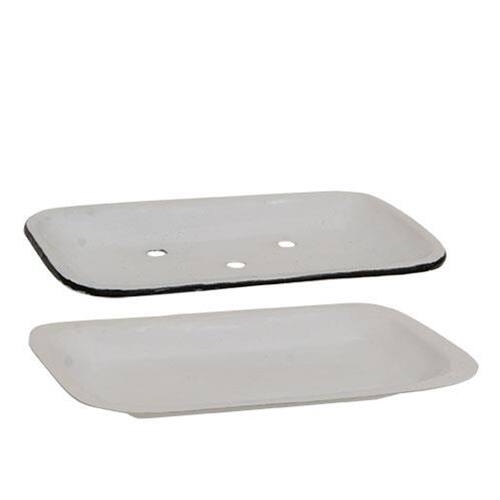 Angle. BreeBe - White Enamel Flat Soap Dish - White.