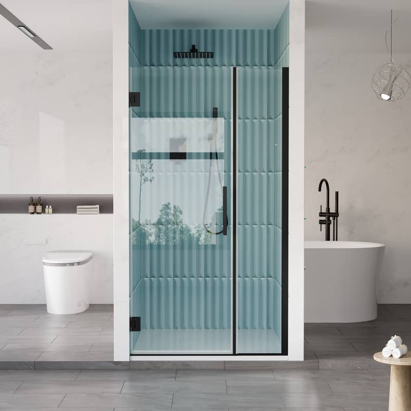 "WELLFOR - 38–39 in. W x 72 in. H Frameless Hinged Shower Door with 3/8"" Clear Tempered Glass, Reversible Opening - Matte Black" price history on PriceWatchPro