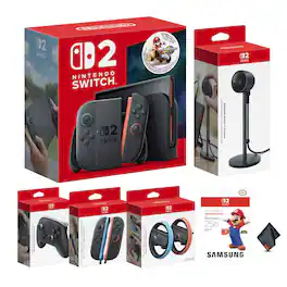 Switch 2 Console with Mario Kart World, 256GB microSD, Controller, Joy-Con, Wheel, and Camera Bundle - Nintendo Switch 2
