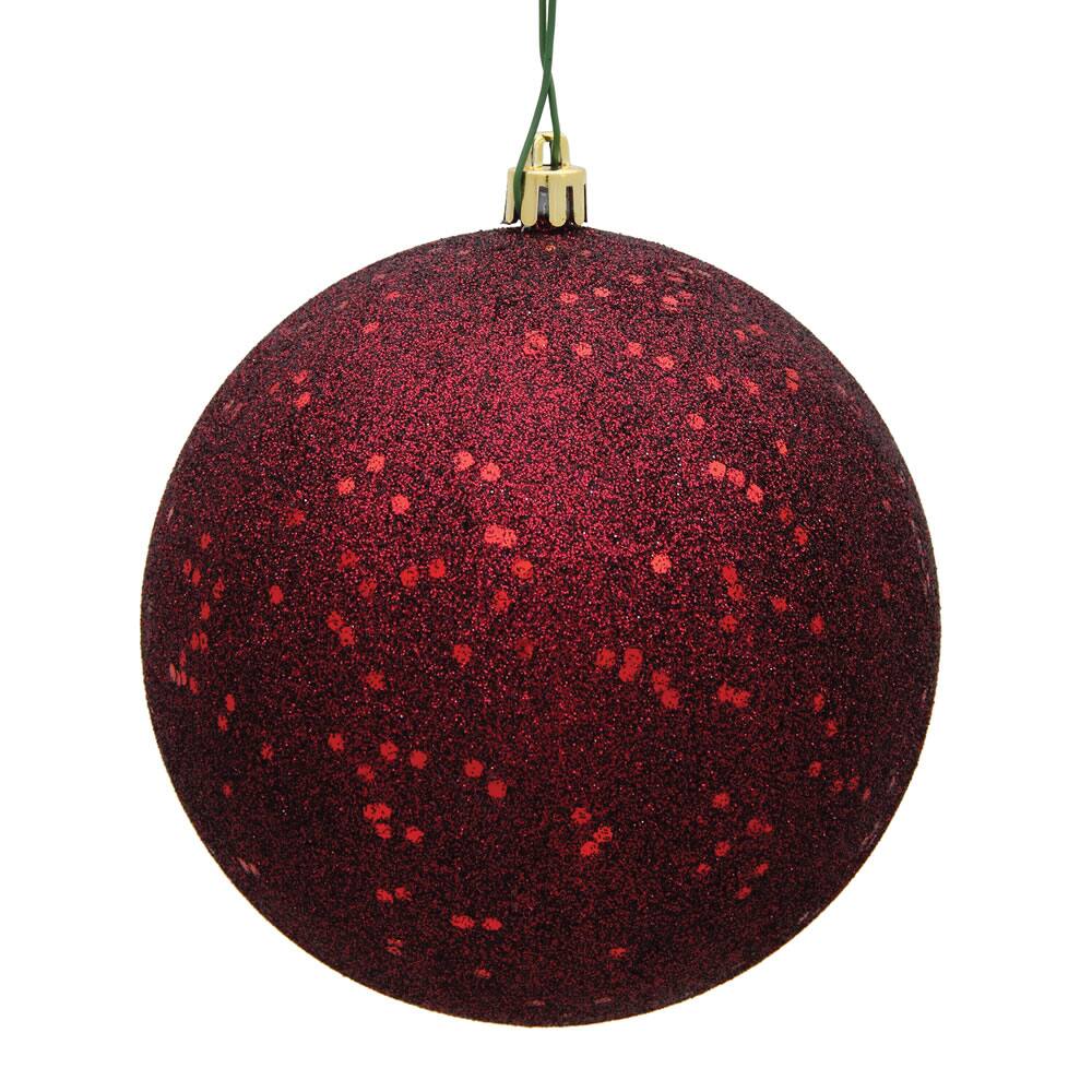 Front. Vickerman - Vickerman 6" Burgundy Sequin Ball Drilled 4 per Bag - Burgundy.