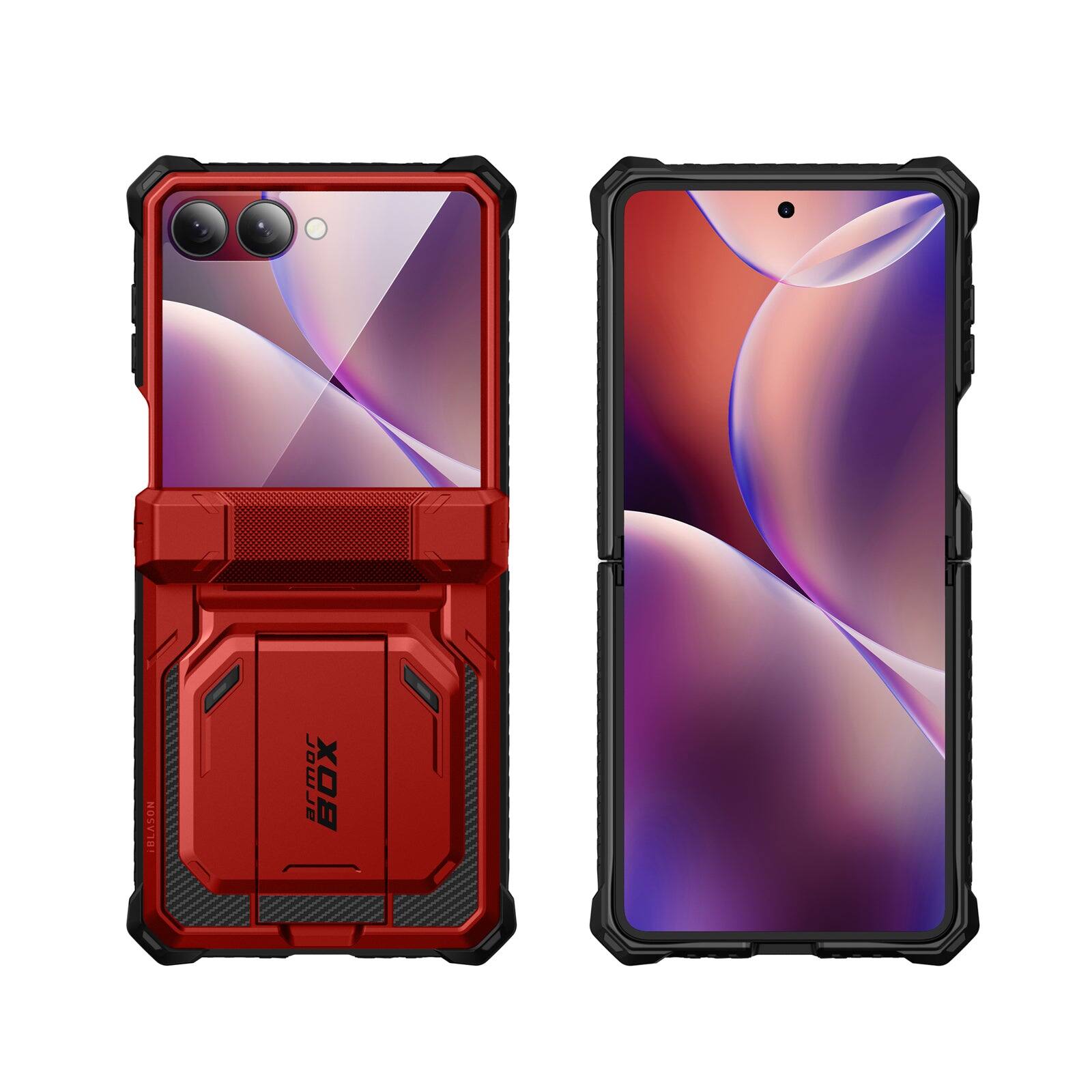 Alt View 10. i-Blason - i-Blason Armorbox Case for Samsung Z Flip7 – Kickstand, Screen Protector, Military-Grade - Metallic Red.