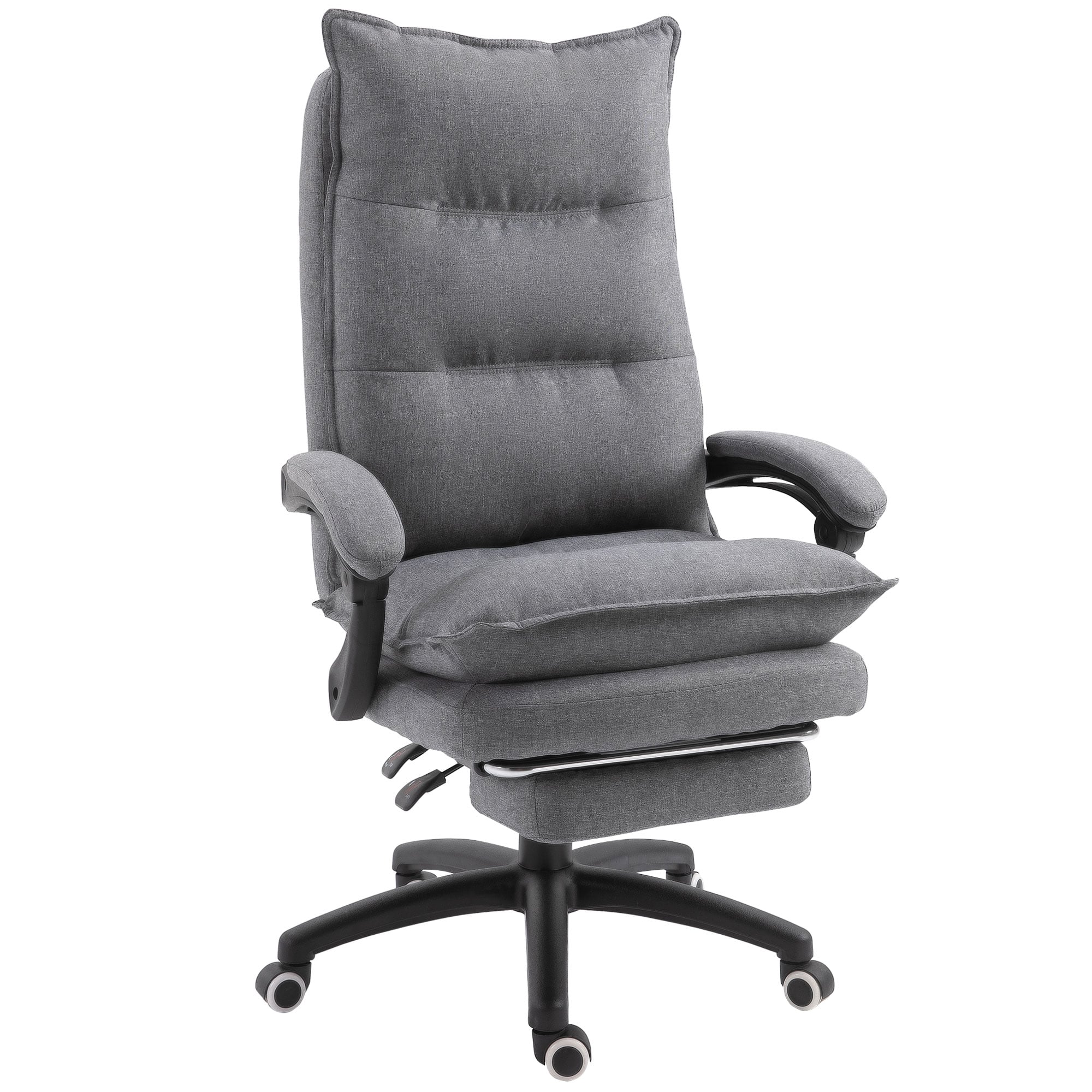 Front. Vinsetto - 360° Swivel Executive Home Office Chair Adjustable Height Linen Style Fabric Recliner with Retractable Footrest - Grey.