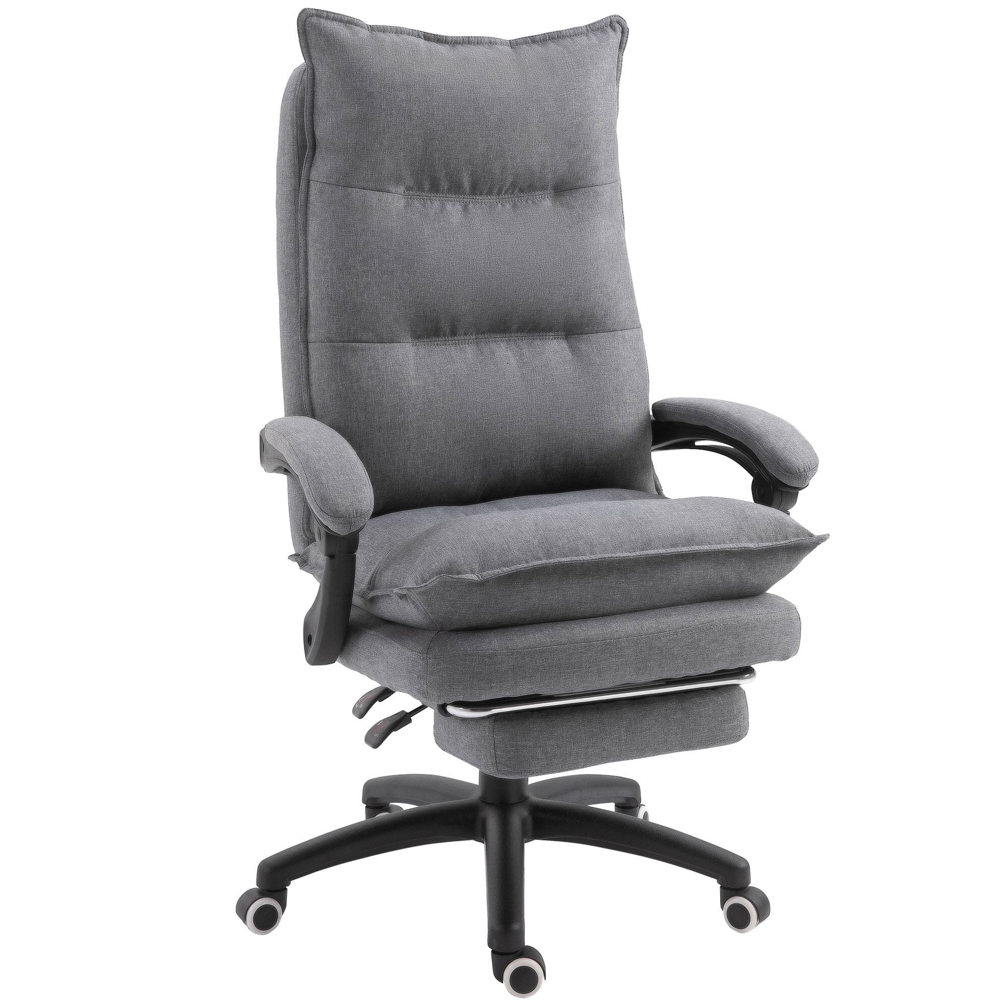 Front. Vinsetto - 360° Swivel Executive Home Office Chair Adjustable Height Linen Style Fabric Recliner with Retractable Footrest - Grey.
