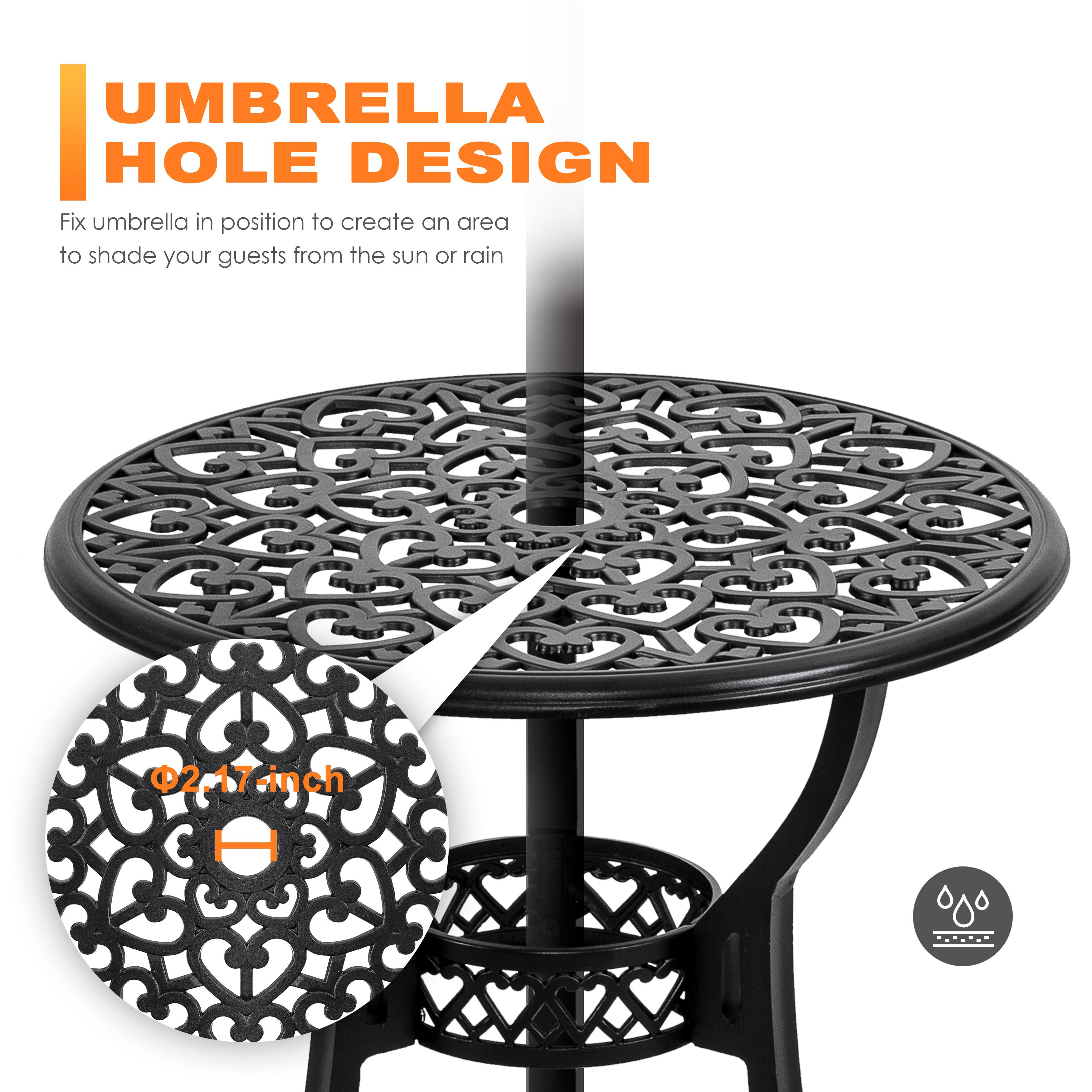 UMBRELLA HOLE DESIGN  
Fix umbrella in position to create an area to shade your guests from the sun or rain  

Φ2.17-inch