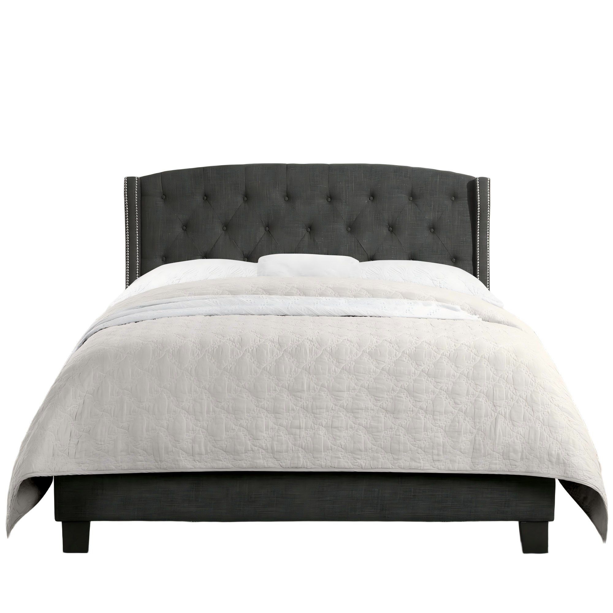 Boyel Living - Upholstered Bed with Nailhead Trim High Back and Solid Wood Frame - Dark Gray