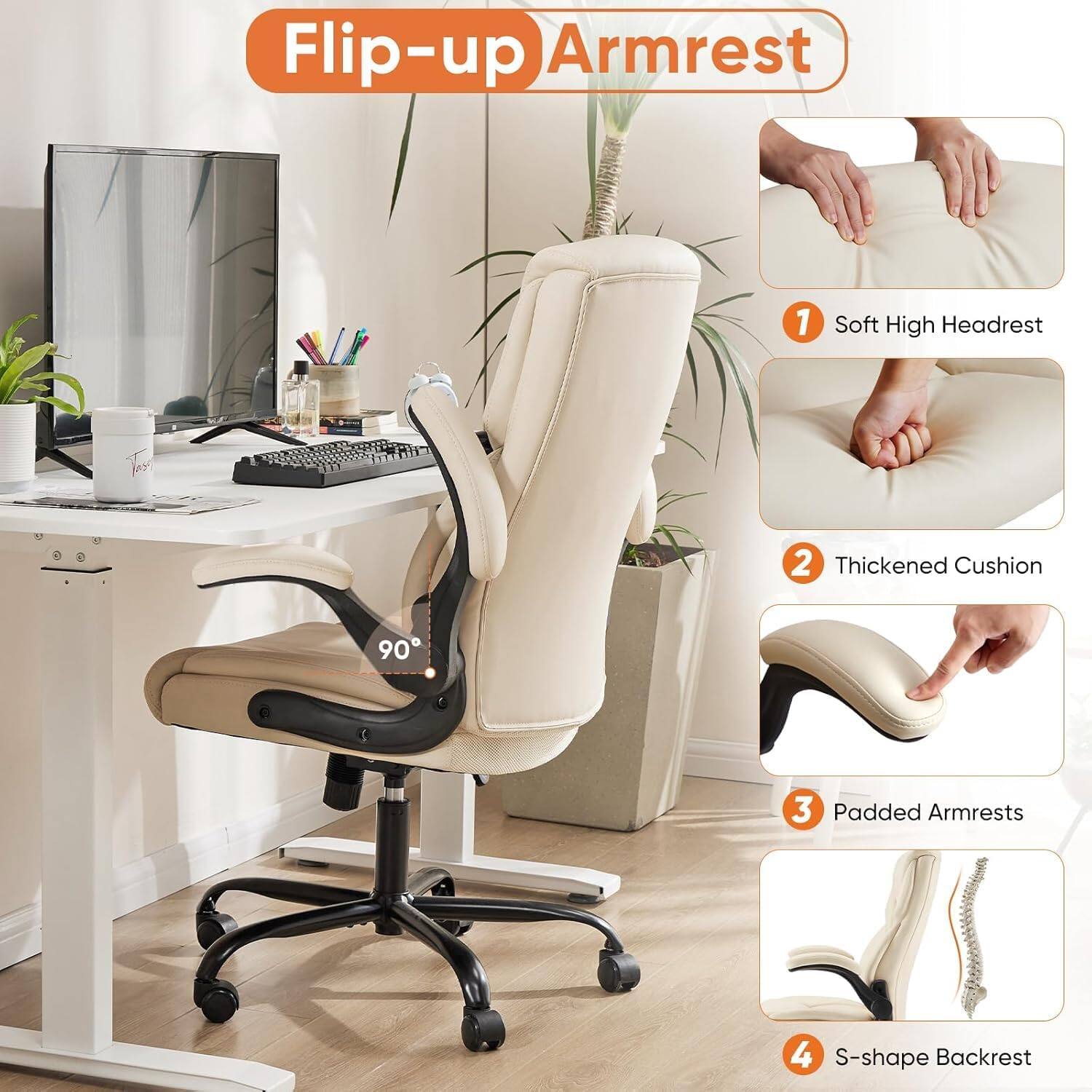 Flip-up Armrest

1. Soft High Headrest
2. Thickened Cushion
3. Padded Armrests
4. S-shape Backrest