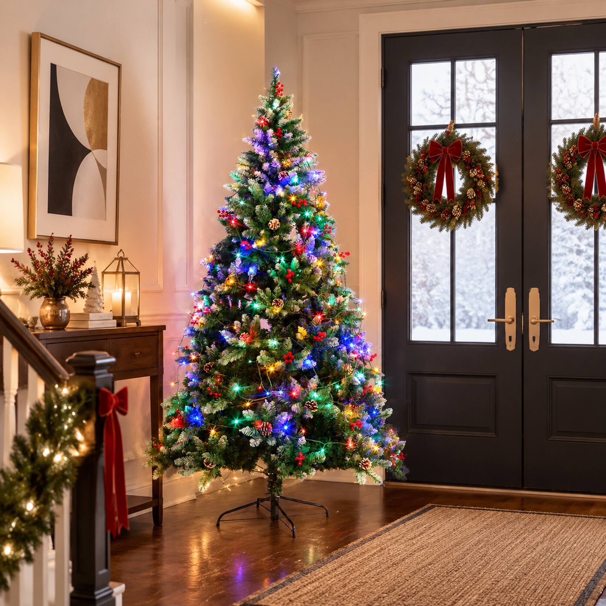 Alt View 2. RYHNUYNE - 6FT Pre-Lit Artificial Christmas Tree With 150 LED Lights and 750 Tips, Green Metal Hinges and Foldable Base - Army Green.