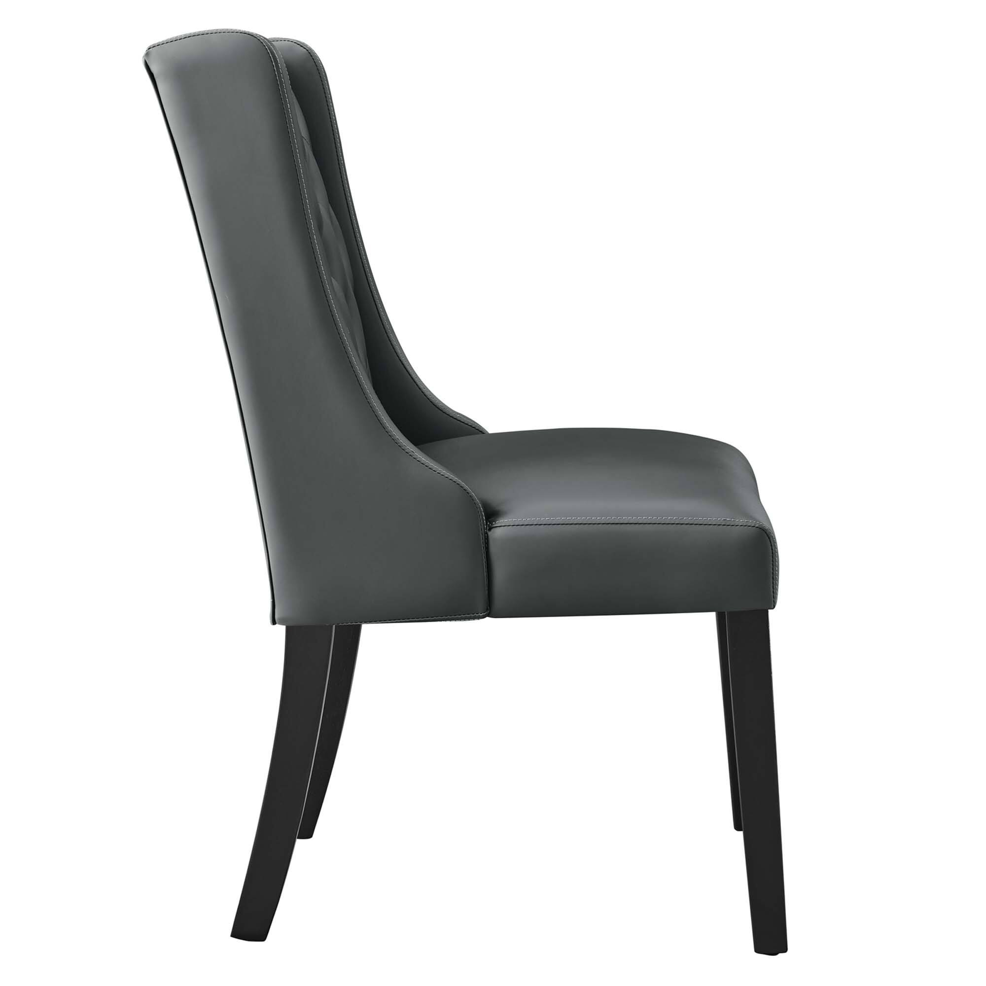 Left. Modway - Baronet Button Tufted Vegan Leather Dining Chair by Modway - Gray.