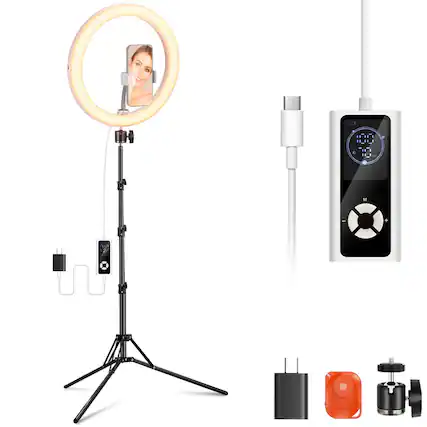 Front. Neewer - RH12B Pro 12" 30W High Power Ring Light, 3290lux Bi-Color, CRI97+, w/ 71" Tripod.