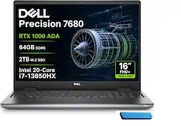 Dell - Upgraded - Precision 7680 Workstation - 16" FHD+ - Precision 7 - NVIDIA RTX 1000Ada - i7-13850HX - 64GB RAM - 2TB SSD - Win11Pro - Aluminum Titan Grey