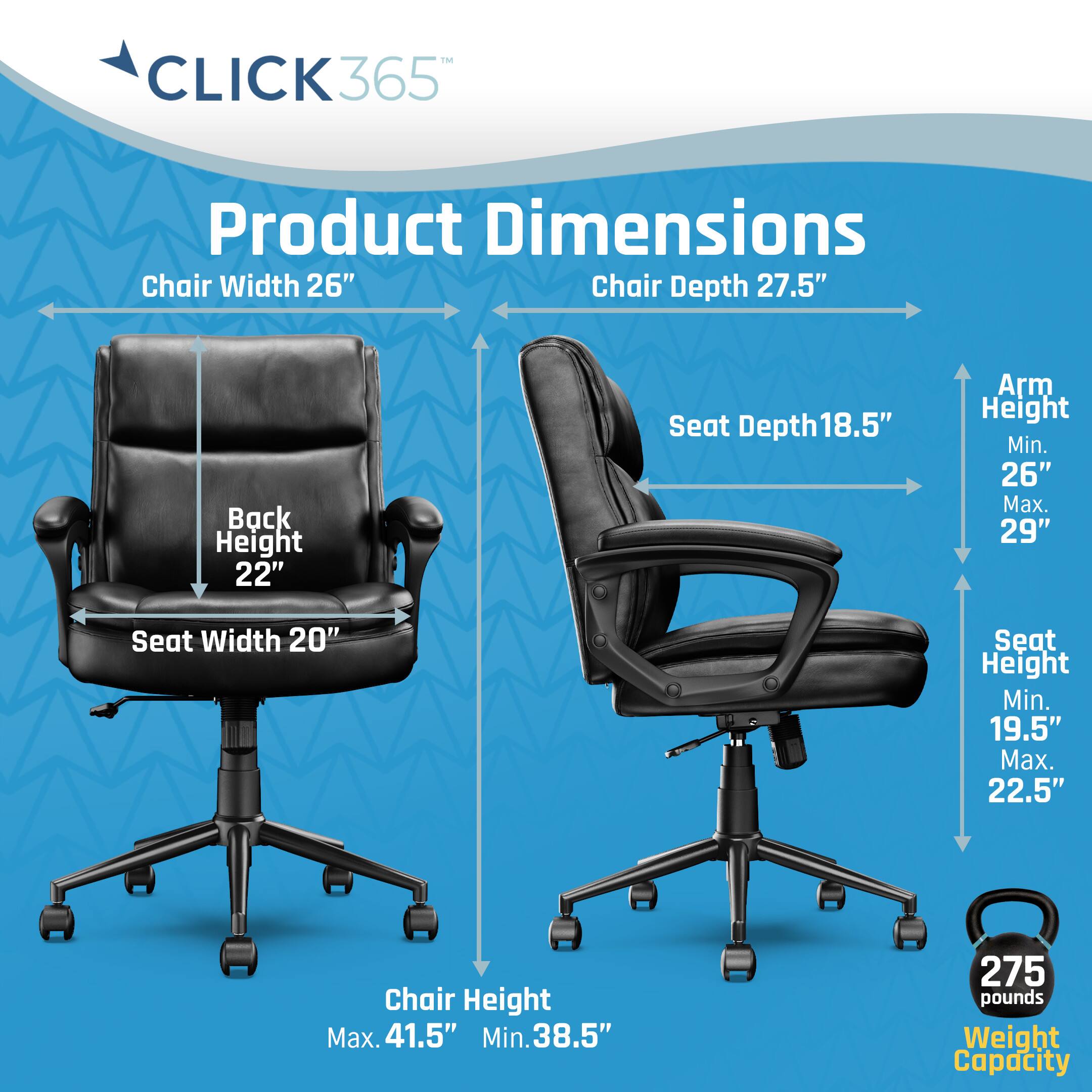 Left. Click365 - Transform 2.0 Extra Comfort Ergonomic Mid-Back Desk Chair - Black.