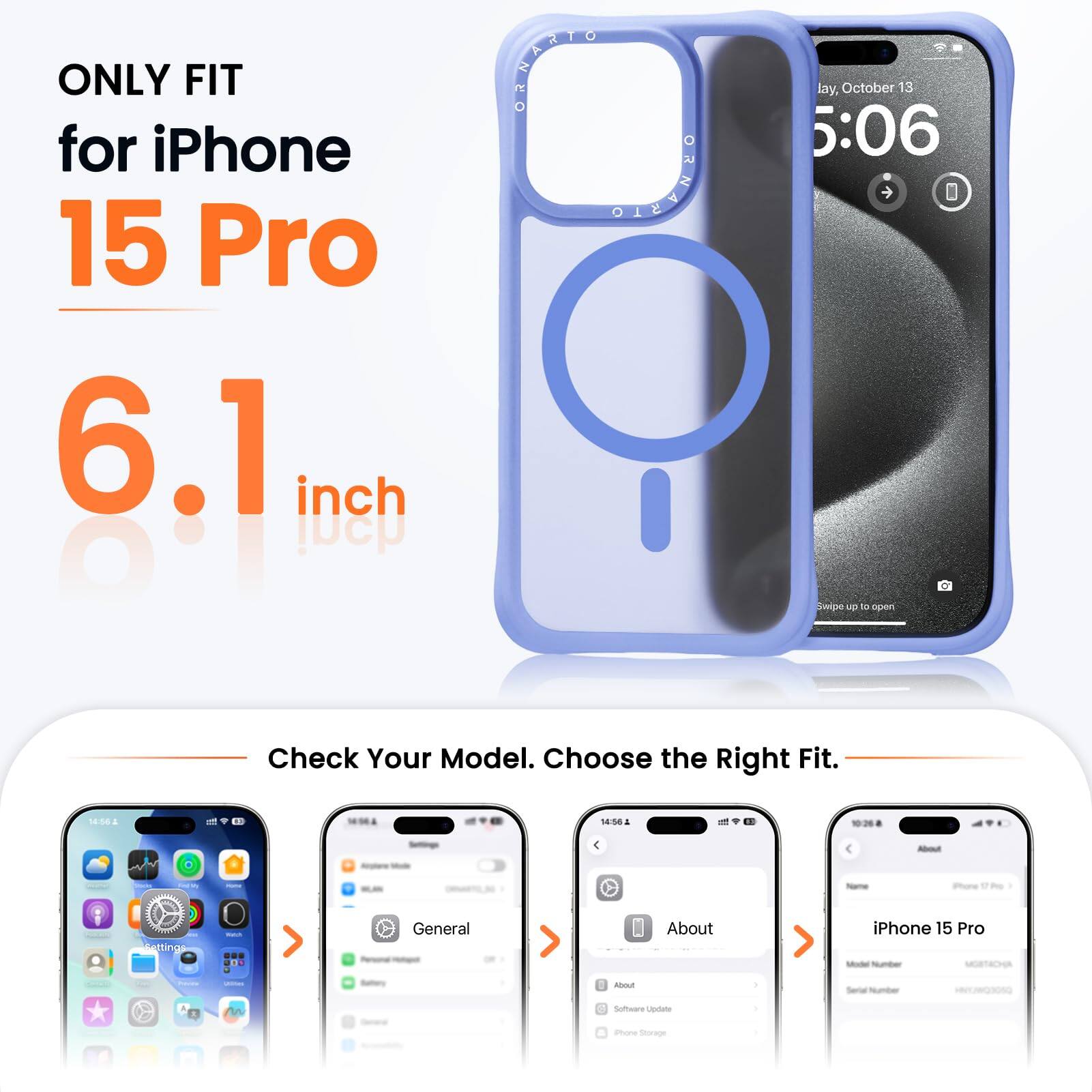 ONLY FIT for iPhone 15 Pro 6.1 inch

Check Your Model. Choose the Right Fit.

lay, October 13 5:06

General
About iPhone 15 Pro

Software Update