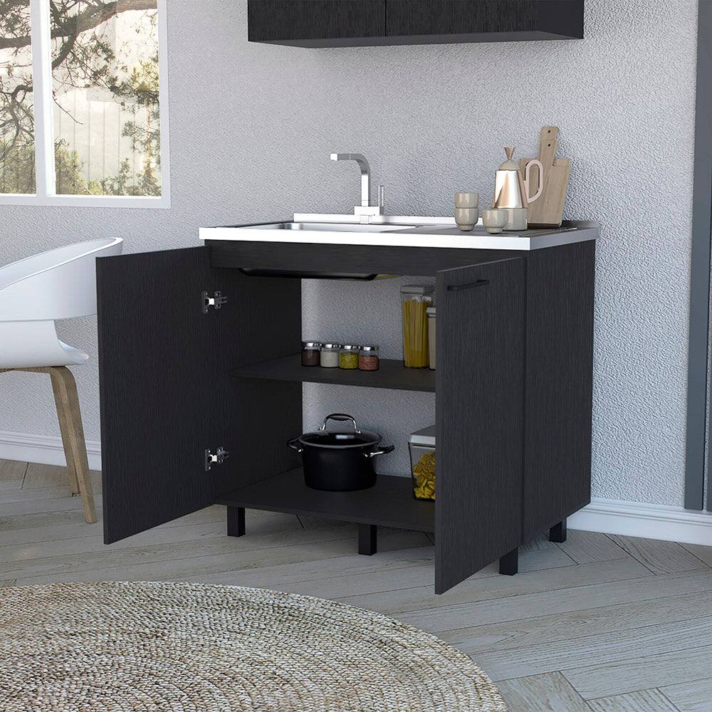 Alt View 3. Treevol Furniture - Utility Sink Cabinet,Sink Cabinet, Burwood, Black - Black.