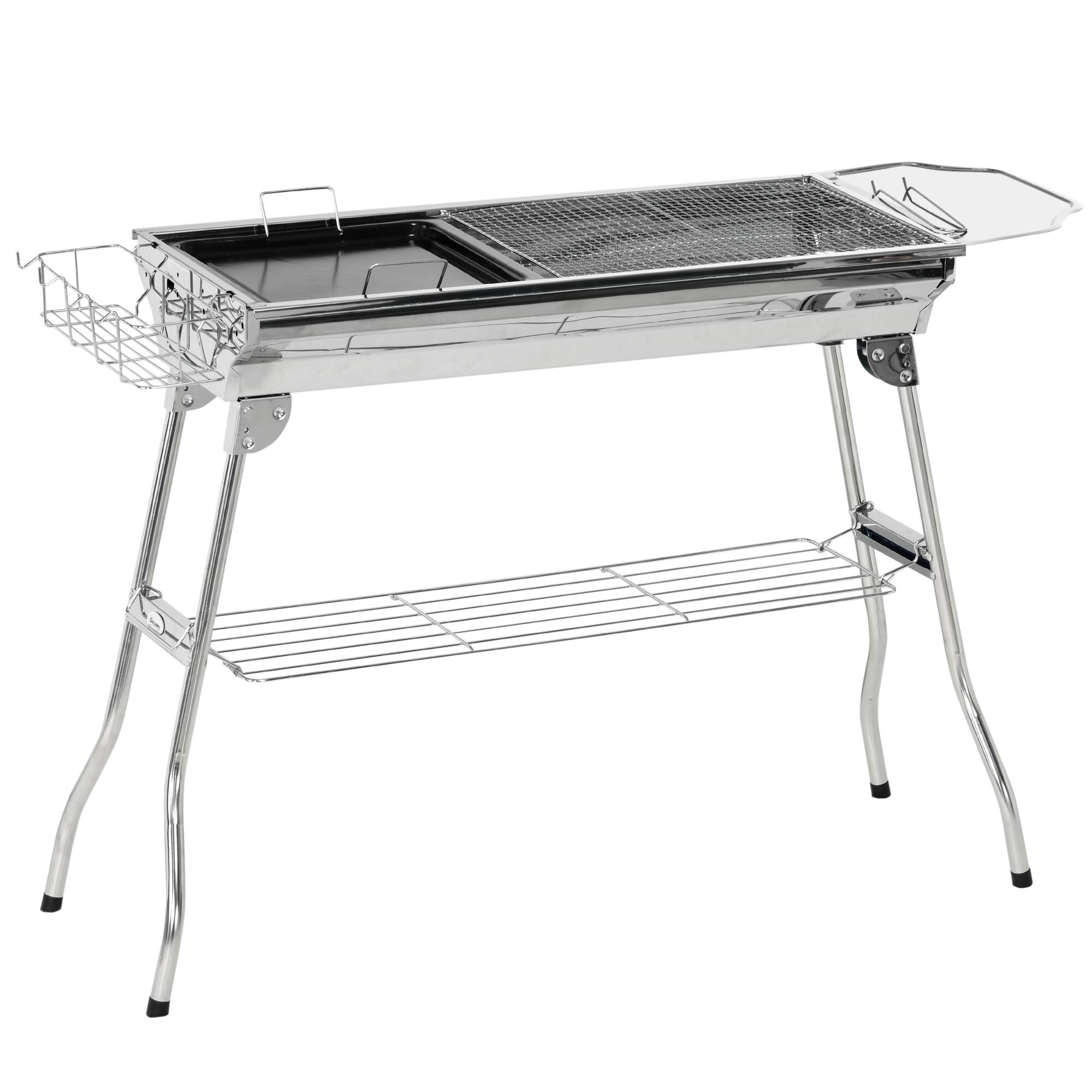 Front. COWLOWN - Charcoal Grill Stainless Steel Portable Folding BBQ Outdoor Hibachi with Pan Rack Shelves Hooks Silver.