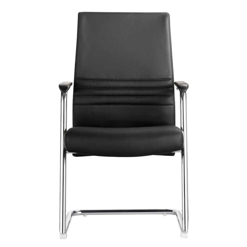 Alt View 2. LeisureMod - Aleen Office Chair in Upholstered Leather and Iron Frame Comfortable Ergonomic Chair for Home Office, and Workspace - Black.