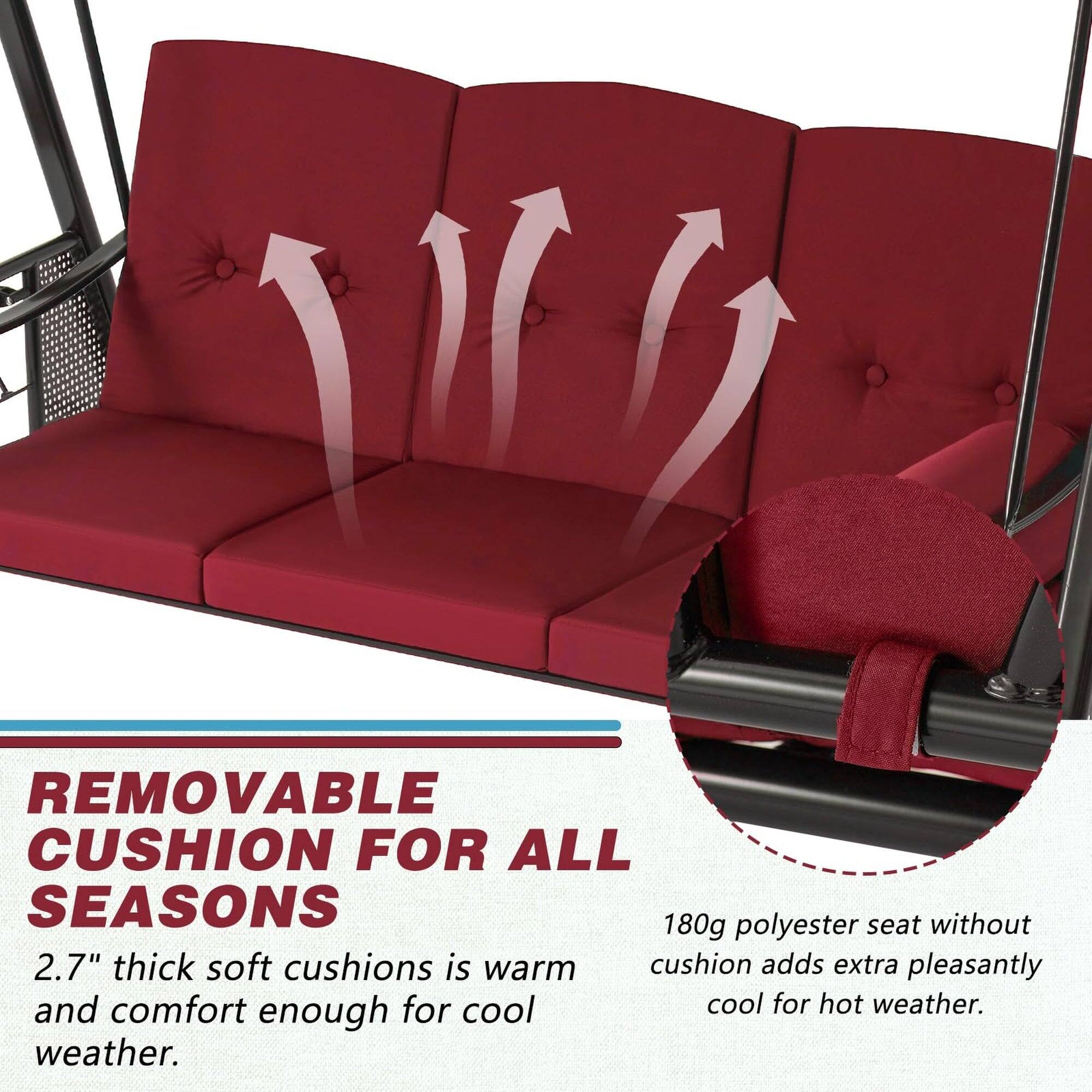 REMOVABLE CUSHION FOR ALL SEASONS

2.7" thick soft cushions is warm and comfort enough for cool weather.

180g polyester seat without cushion adds extra pleasantly cool for hot weather.