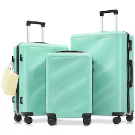 HTUTWOO - Luggage Set 3 Piece - Lightweight ABS Suitcases, Spinner Wheels, TSA Lock, Carry-on & Checked Travel Luggage,20"/24"/28" - Green