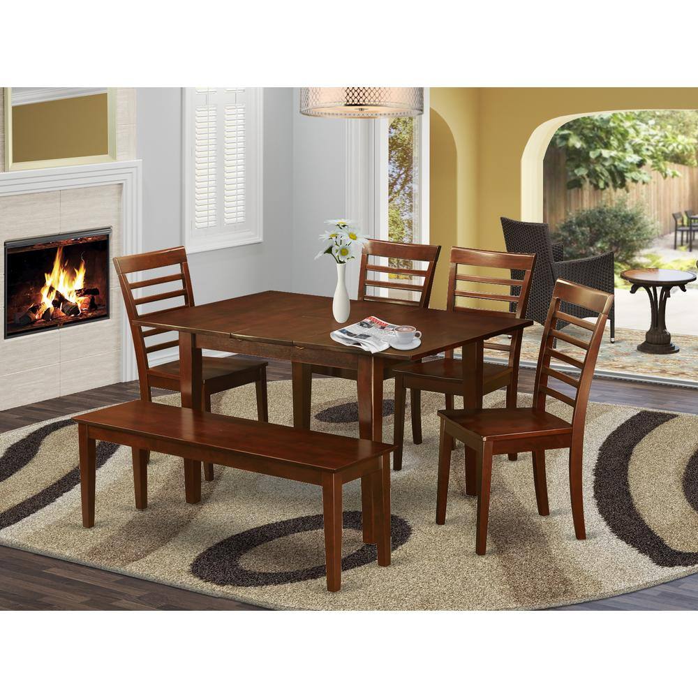Back. East West Furniture - 6 Pc Kitchen nook Dining set -Table and 4 Chairs for Dining room and Bench - Mahogany.