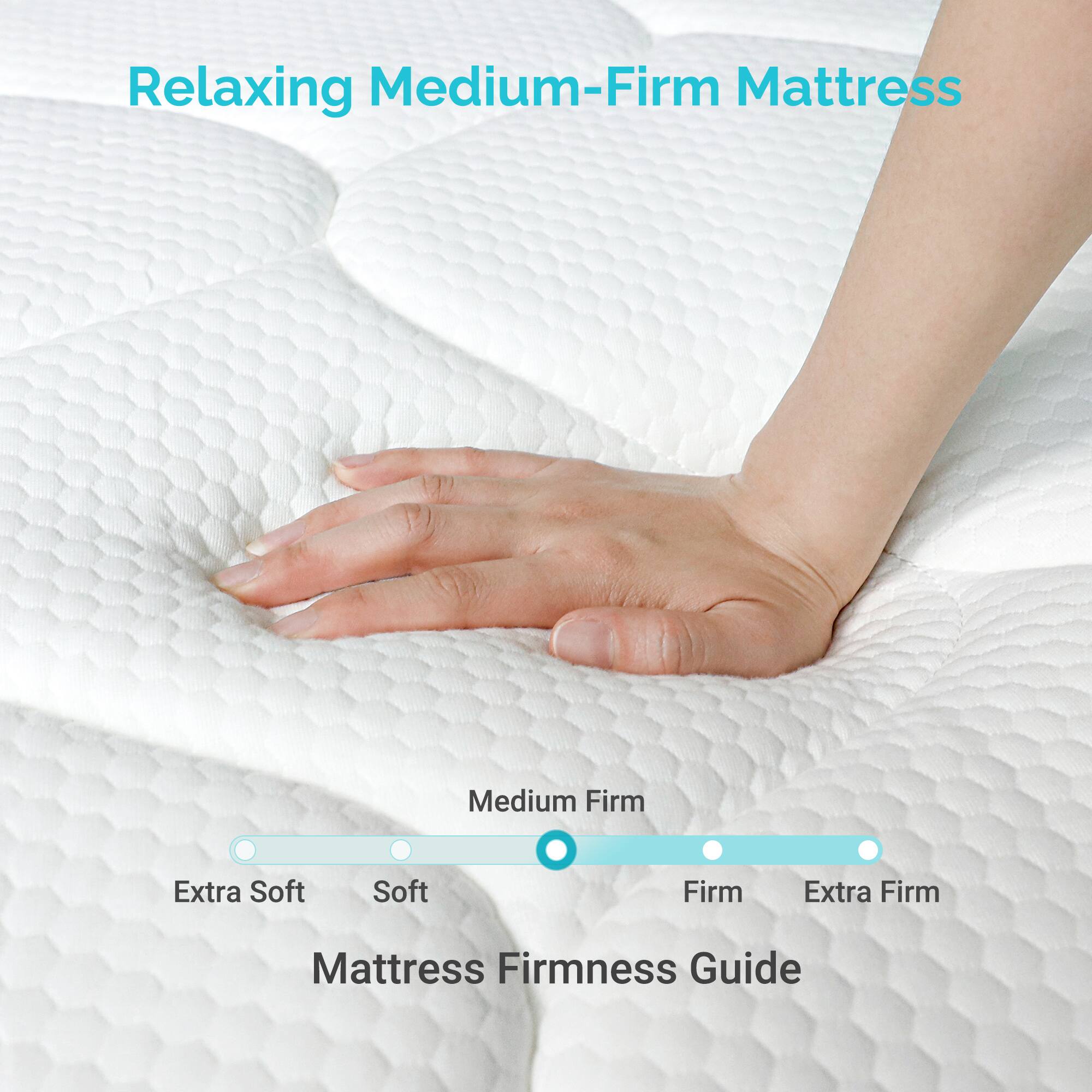 Relaxing Medium-Firm Mattress

Mattress Firmness Guide

Extra Soft  Soft  Medium Firm  Firm  Extra Firm