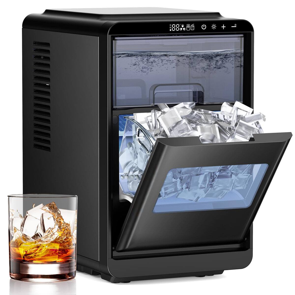 Front. Electactic - 27​ lbs/24H Portable Countertop Crescent Machine, 16 Cubes in 15 Mins,  Self-Cleaning,  Timer, LED Display for Home - BLACK.