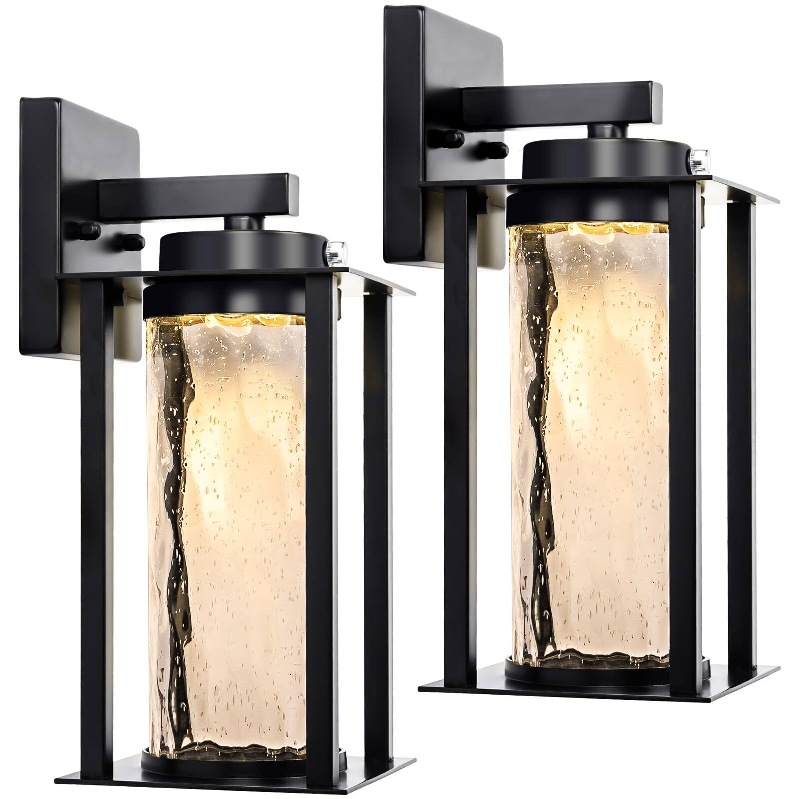 Front. VEGA AUTOMOTIVE - Dusk To Dawn Outdoor Light Fixtures 2 Packs Modern Porch Lighting With Attractive Glass 3000k Exterior Sconce - Default.
