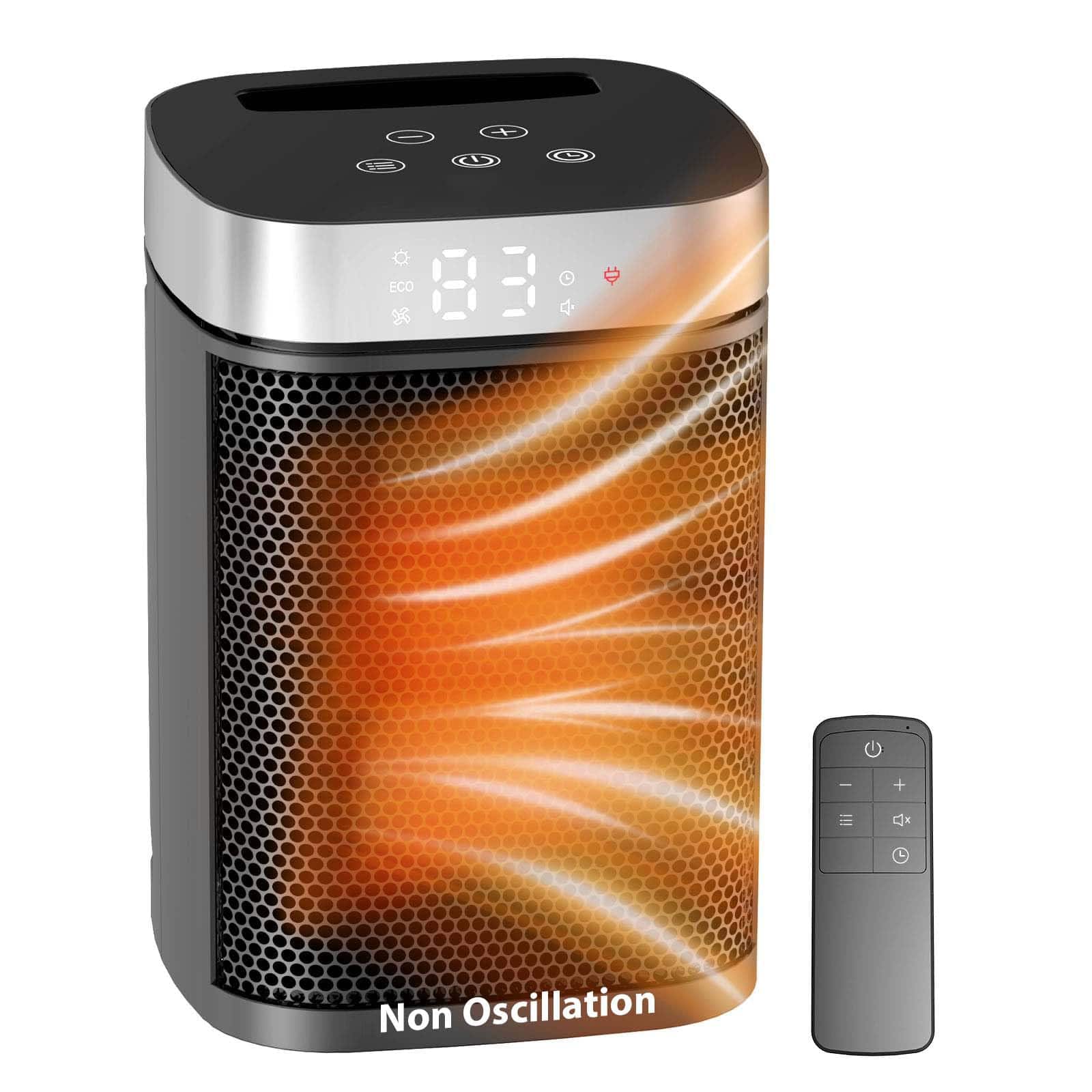 GlowWise - 1500W PTC Space Heater - Fast Heating, Thermostat, Remote, 12H Timer, Eco/Fan Modes, Safe for Bedroom/Office - Black