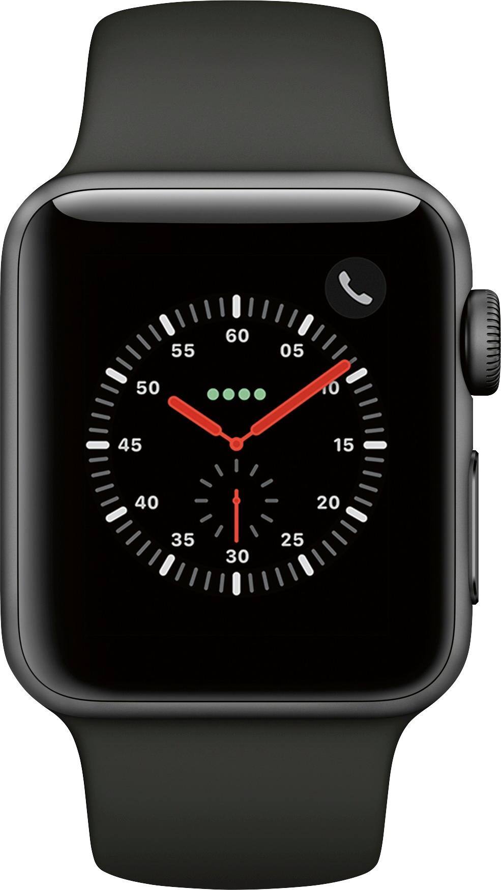 Alt View 11. Apple - Apple Watch Series 3 (GPS + Cellular) 38mm Space Gray Aluminum Case with Gray Sport Band - Space Gray.