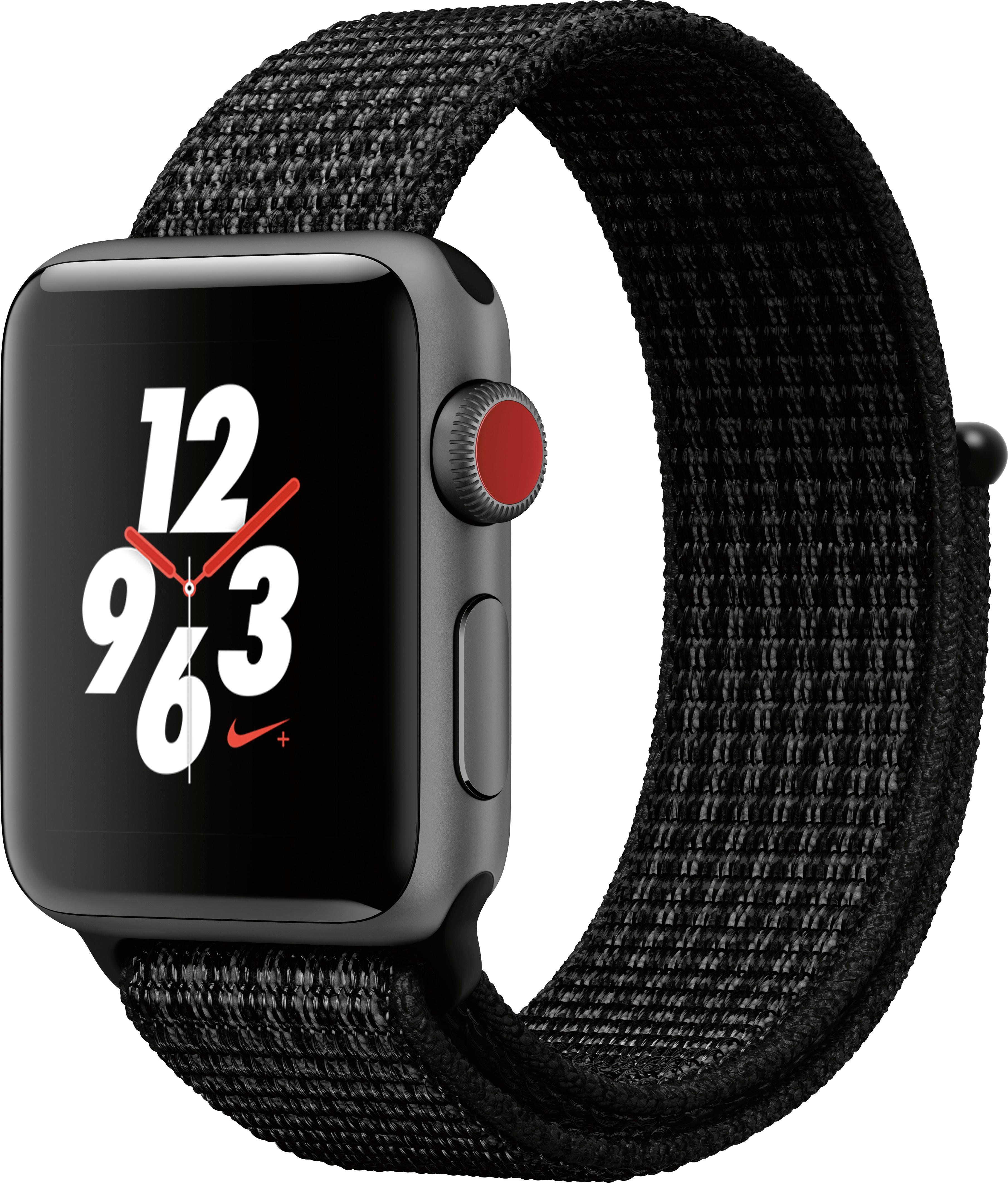 Narabar Bungalow dele Best Buy: Apple Watch Nike+ Series 3 (GPS + Cellular) 38mm Space Gray  Aluminum Case with Black/Pure Platinum Nike Sport Loop Space Gray Aluminum  MQL82LL/A