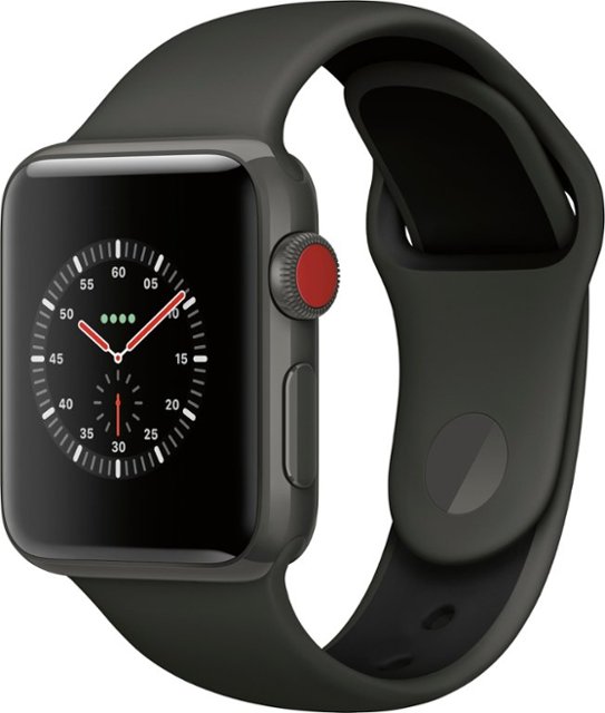 Angle Zoom. Apple Watch Edition (GPS + Cellular) 38mm Gray Ceramic Case with Gray/Black Sport Band - Gray Ceramic.