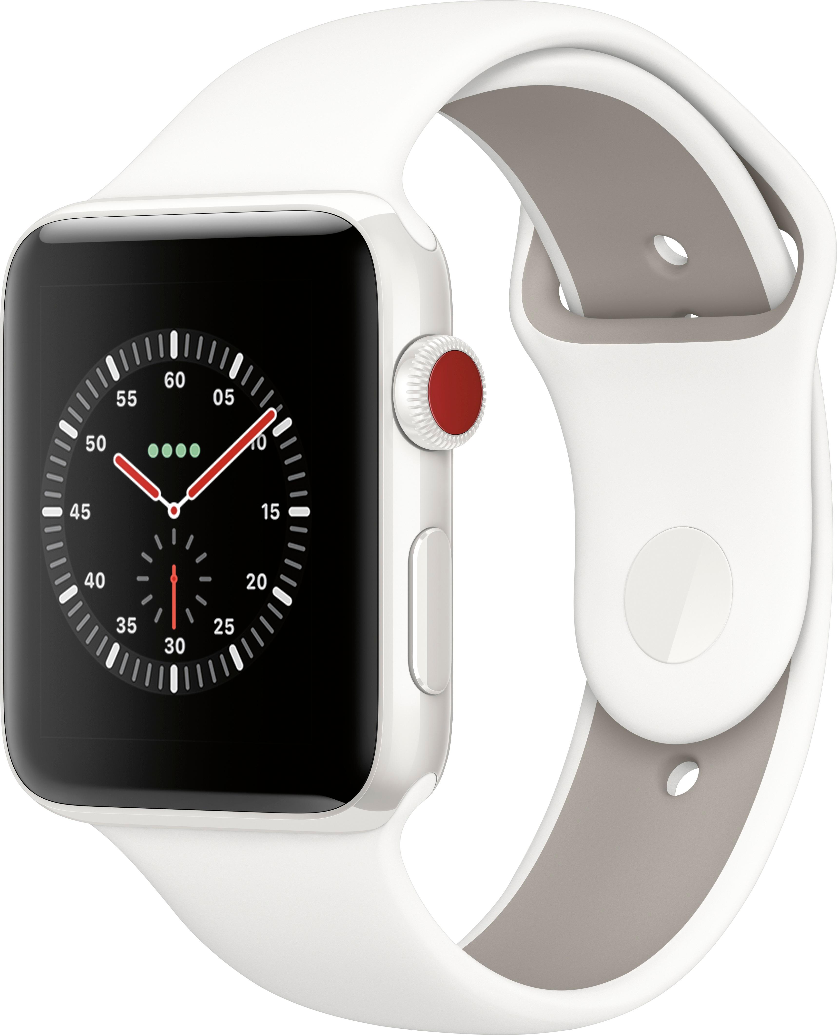 Angle View: Apple Watch Edition (GPS + Cellular) 42mm Ceramic Case with Soft White/Pebble Sport Band - White Ceramic