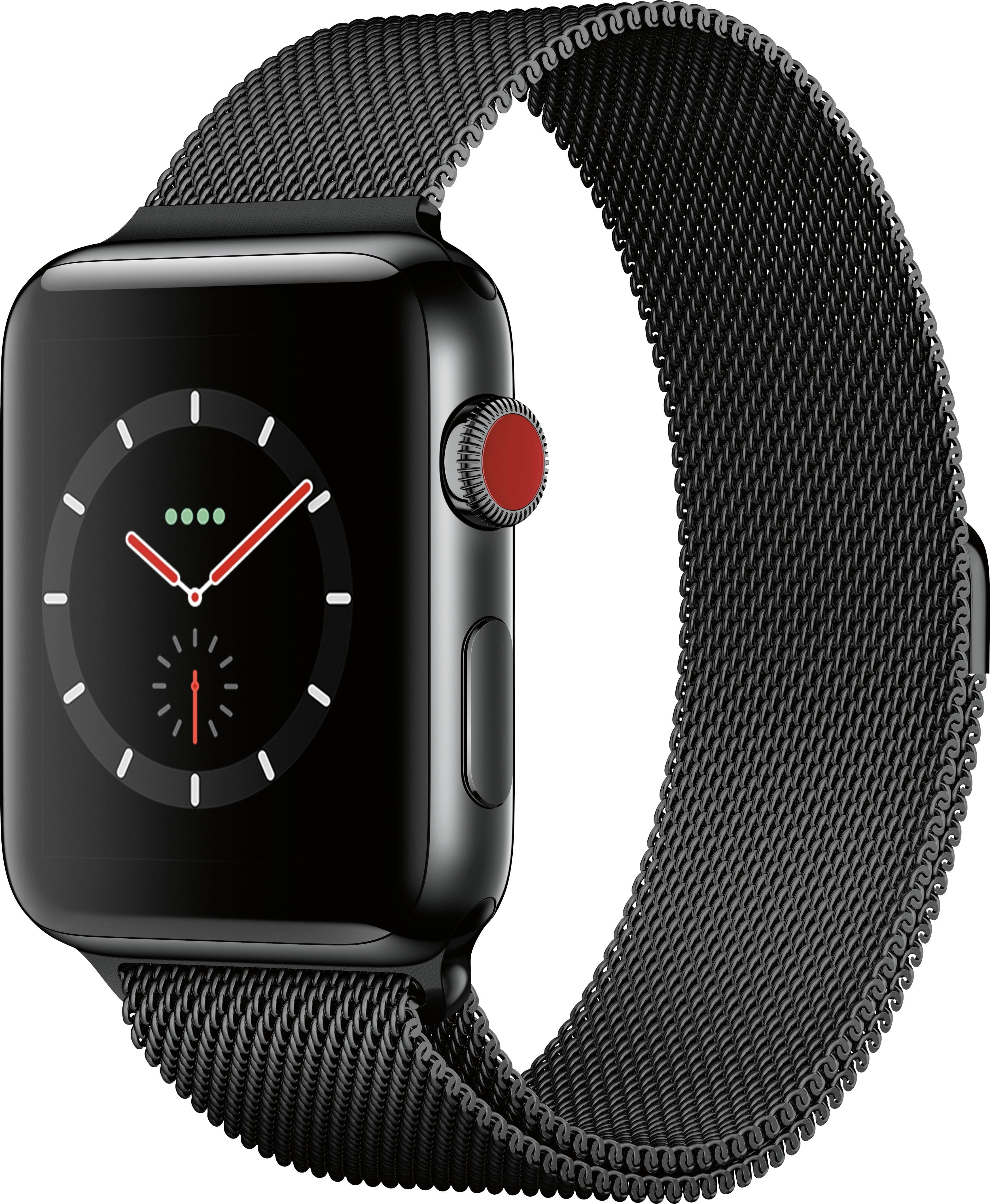 Best Buy Apple Watch Series 3 GPS Cellular 42mm Space Black Stainless Steel Case with Space Black Milanese Loop Space Black Stainless Steel