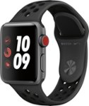 Front. Apple - Apple Watch Nike+ Series 3 (GPS + Cellular) 38mm Space Gray Aluminum Case with Anthracite/Black Nike Sport Band - Space Gray Aluminum.