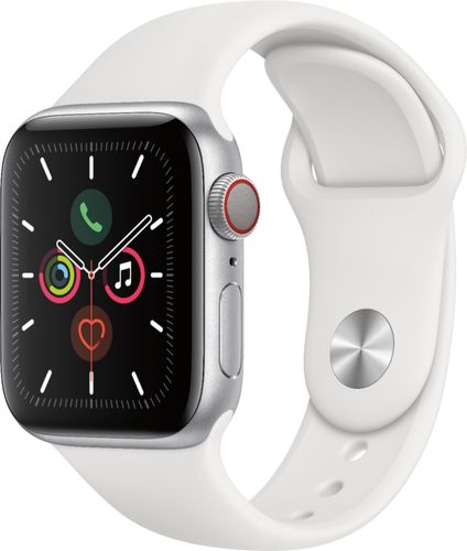 Apple Watch Series 5 (GPS + Cellular) 40mm Silver Aluminum Case with White Sport Band - Silver Aluminum (Sprint)