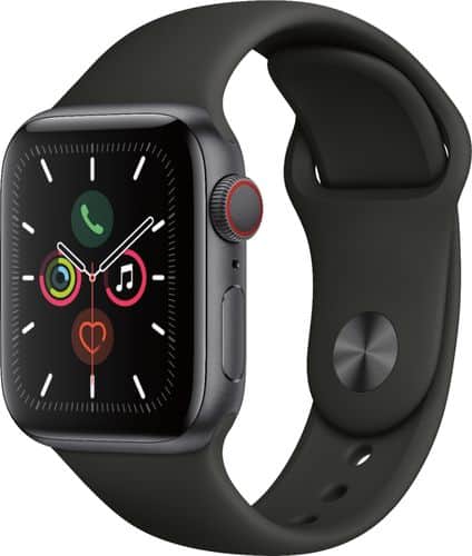 Apple Watch Series 5 (GPS + Cellular) 40mm Space Gray Aluminum Case with Black Sport Band - Space Gray Aluminum (Sprint)