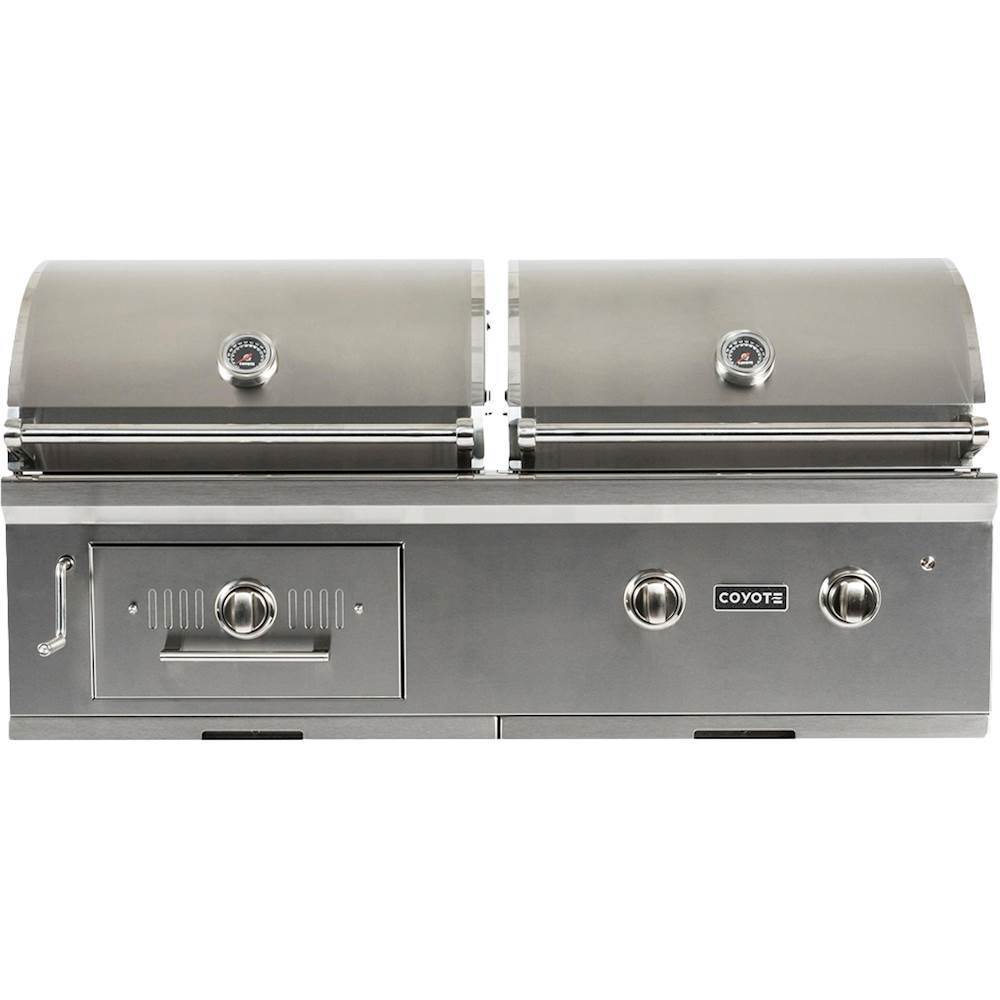 Angle View: Coyote - 50" Natural Gas/Charcoal Hybrid Grill - Stainless Steel