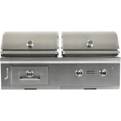 Angle. Coyote - 50" Natural Gas/Charcoal Hybrid Grill - Stainless Steel.