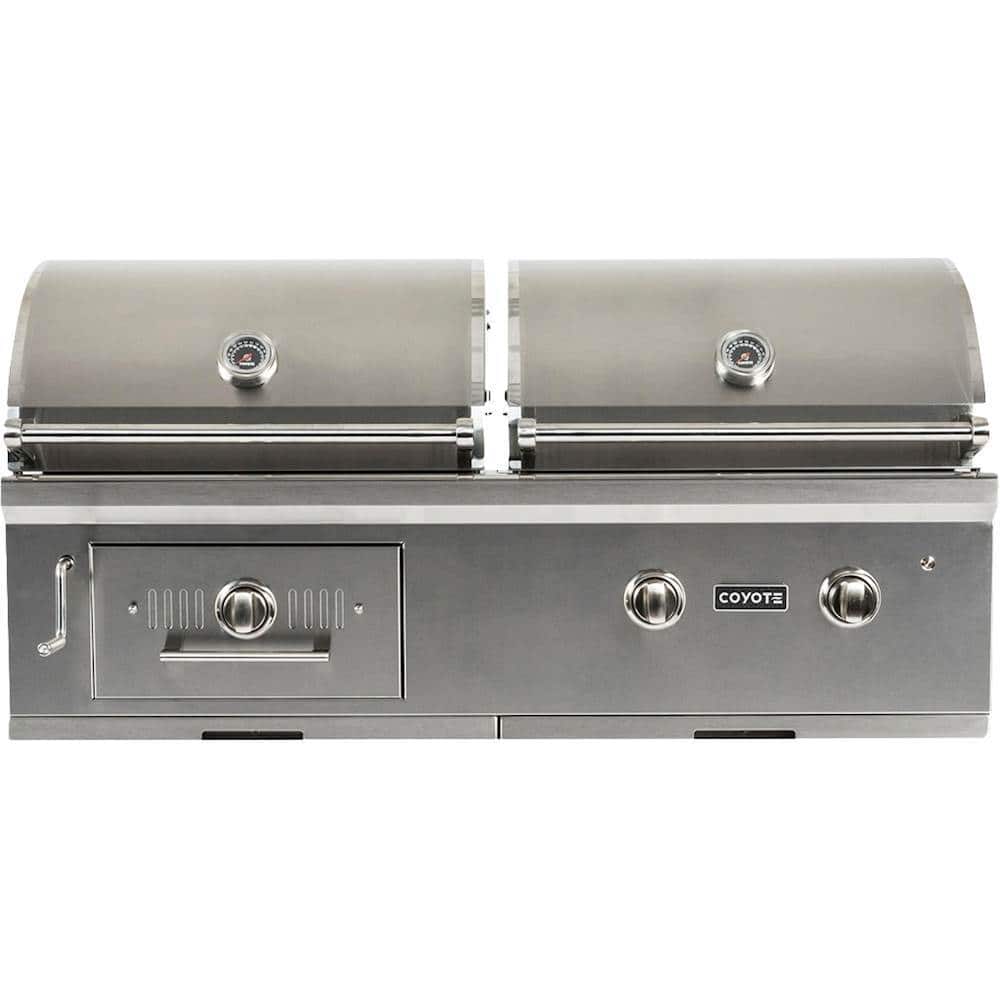 Angle. Coyote - 50" Liquid Propane/Charcoal Hybrid Grill - Stainless Steel.