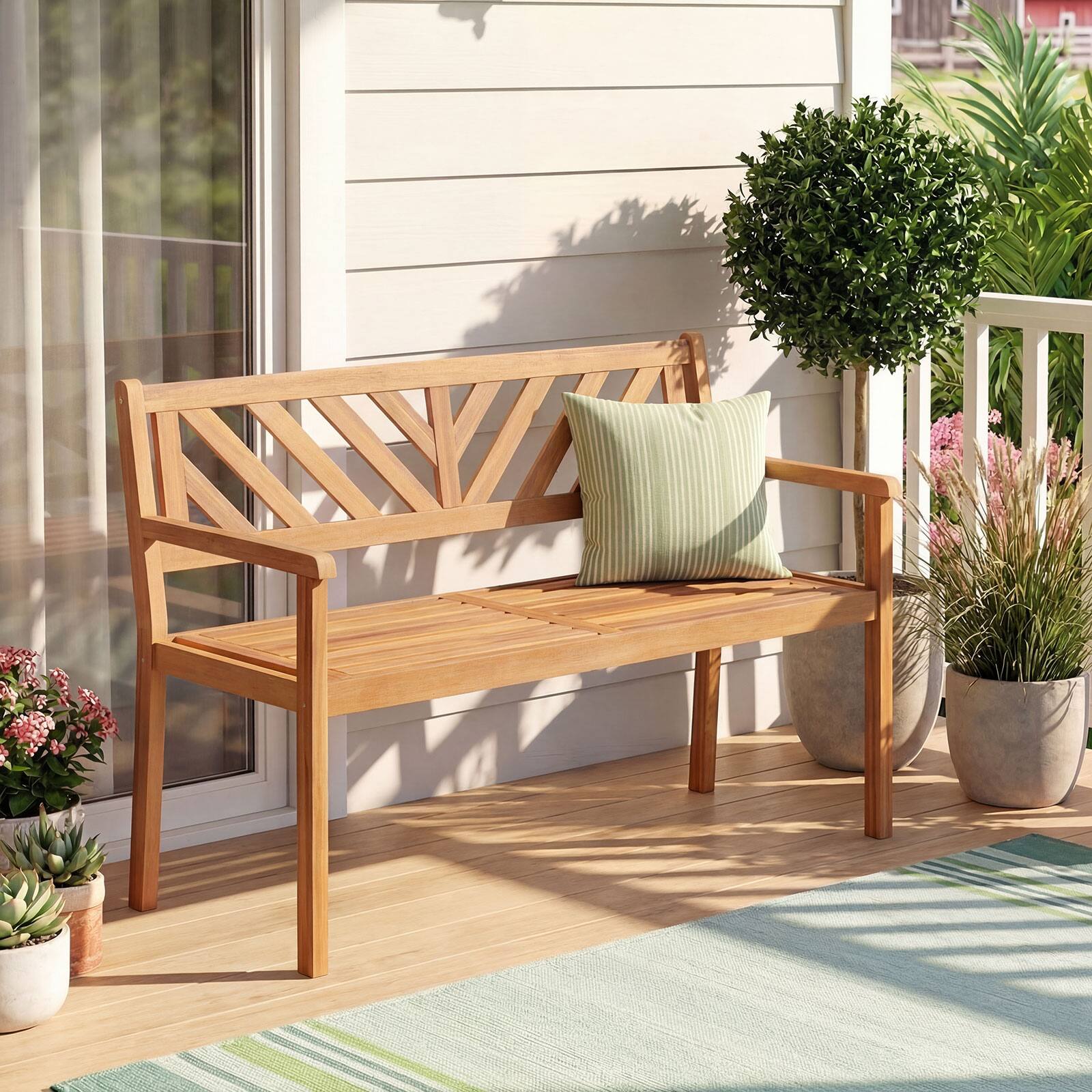 Alt View 1. Gymax - Gymax Outdoor Loveseat Bench 2-Person Patio Acacia Wood Garden Chair w/ Armrests - Brown.