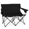 Costway - 2-Person Outdoor Folding Loveseat with Cup Holders Armrests Carrying Bag - Black