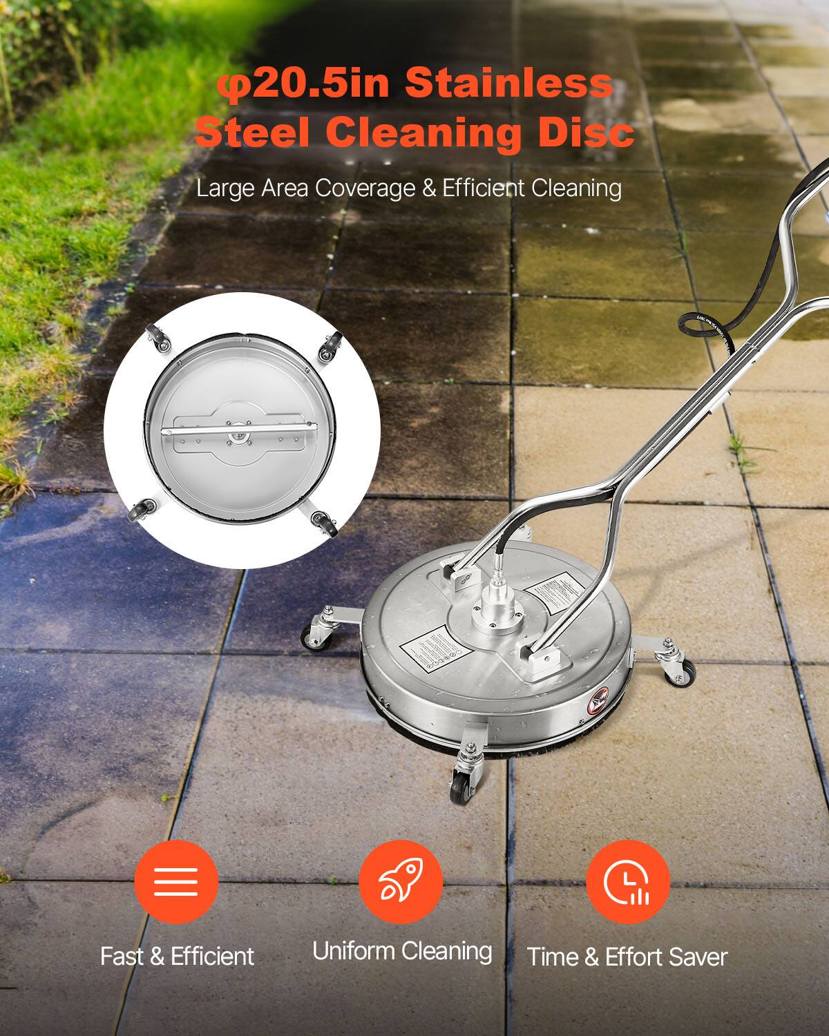 - 20.5in Stainless Steel Cleaning Disc
- Large Area Coverage & Efficient Cleaning
- Fast & Efficient
- Uniform Cleaning
- Time & Effort Saver