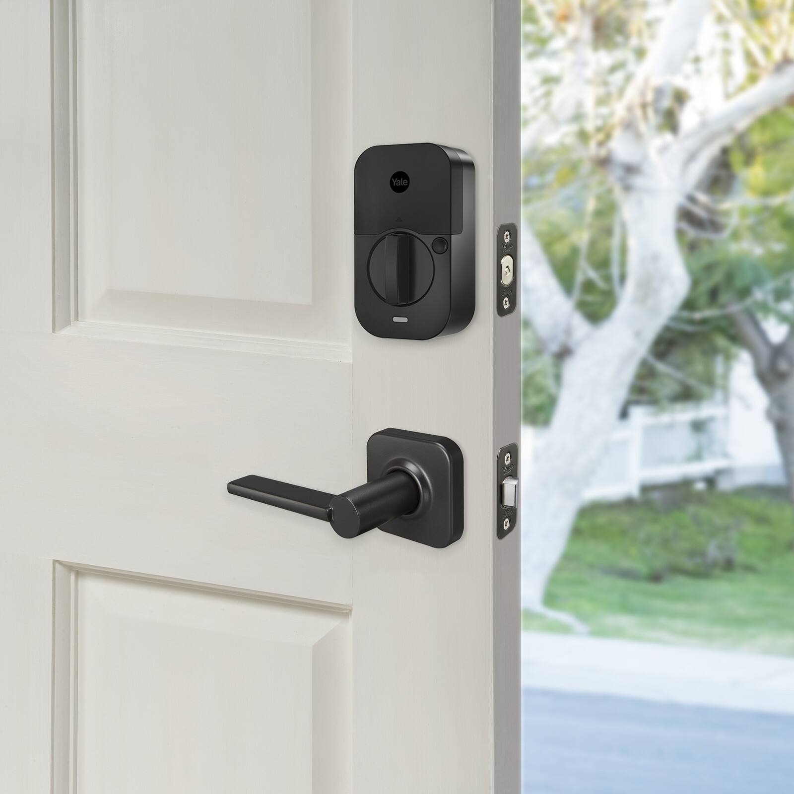 Left. Yale - Yale Assure Lock 2 Touch with Wi-Fi and Valdosta Lever in Black Suede - Black Suede.