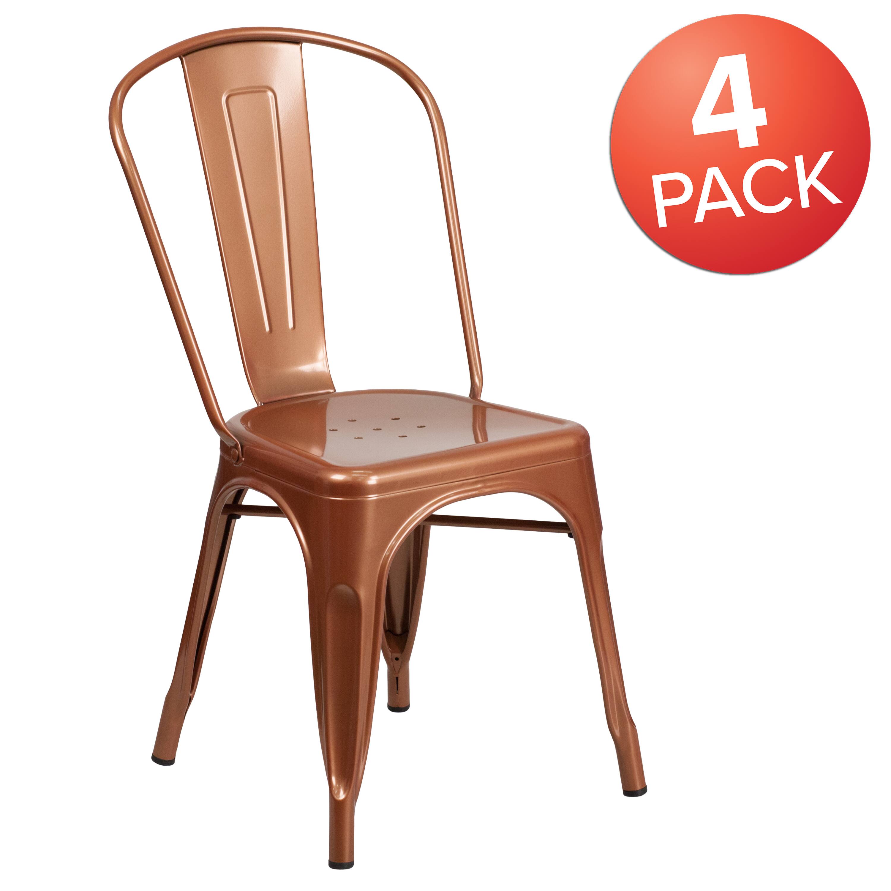 Alt View 1. Emma + Oliver - Commercial Grade 4 Pack Metal Indoor-Outdoor Stackable Chair - Copper.