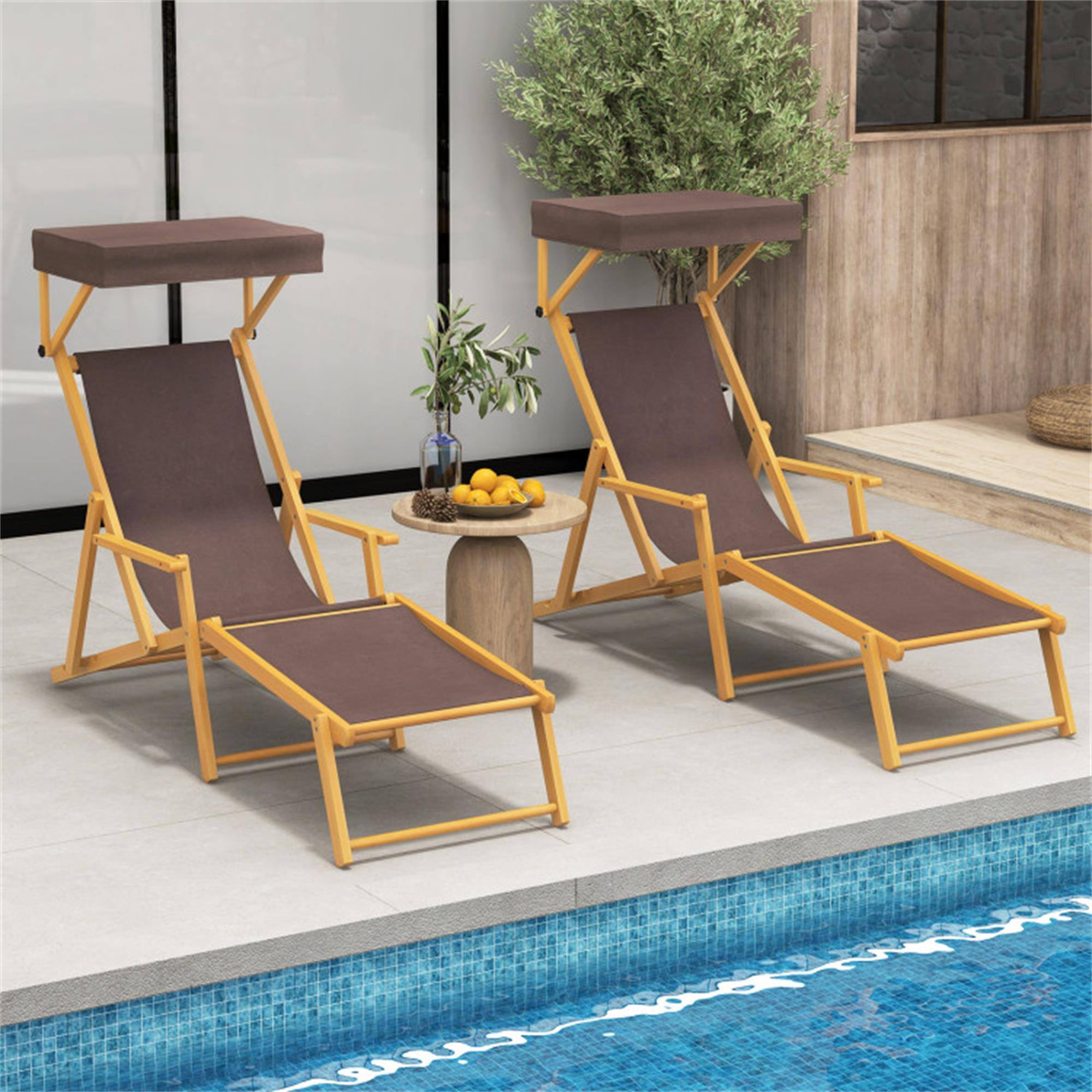 Alt View 2. Boyel Living - Brown Adjustable Canopy Birch Wood Chaise Lounge Chair 55.0-in W x 24.5-in H x 67.0-in D - Brown.
