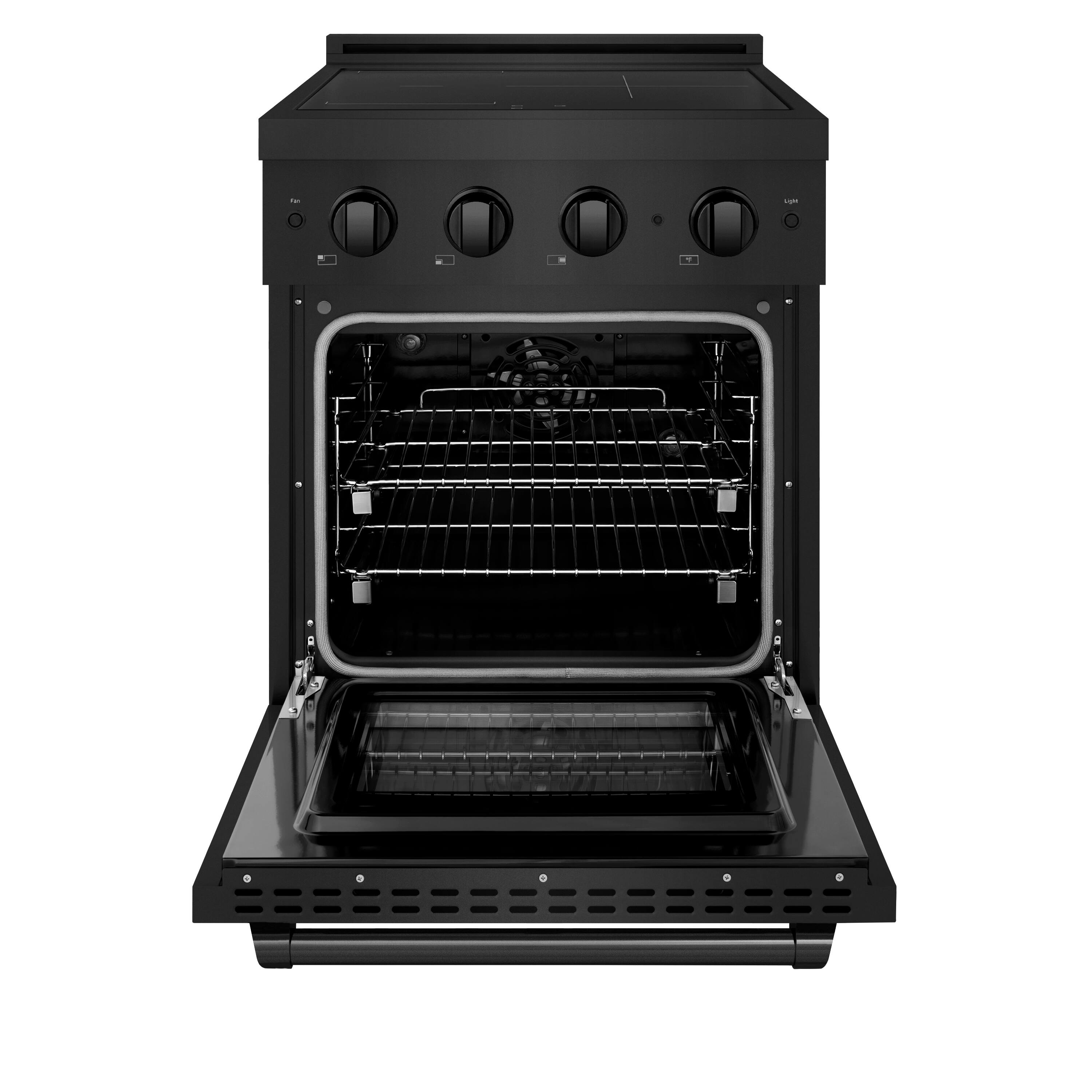 Angle. ZLINE - 24 in. 3.2 cu. ft. Paramount Freestanding Induction Range with 3 Burners and Electric Oven in Black Stainless Steel - Black Stainless Steel.
