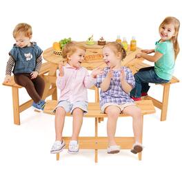 Gymax - Kids Outdoor Wooden Picnic Table & Bench Set w/Umbrella Hole & Built-in Seats - Natural