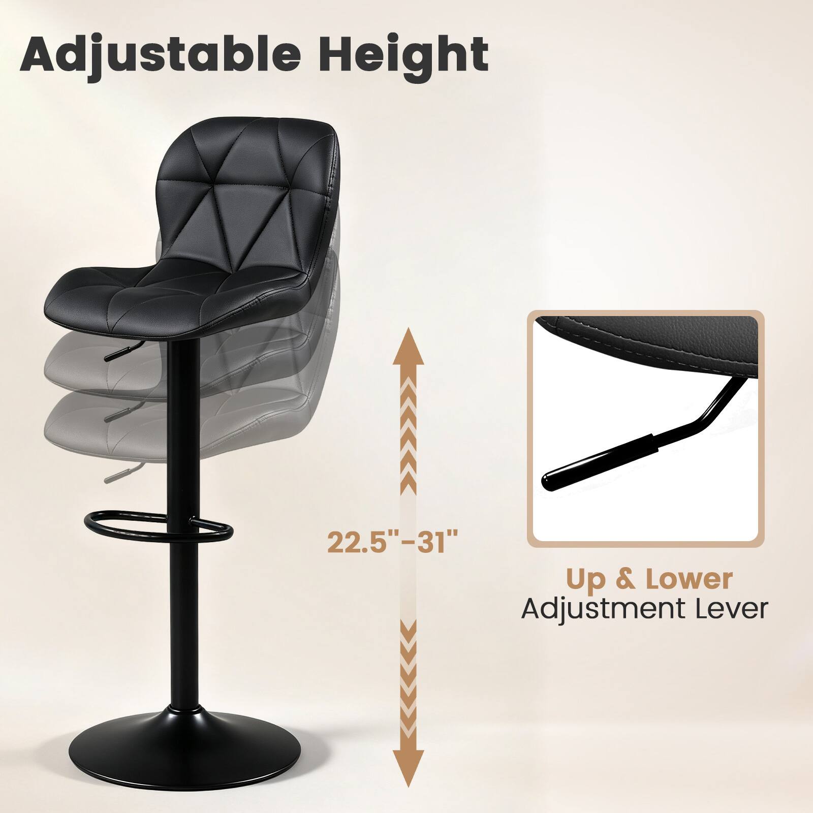 Adjustable Height  
22.5"-31" Up & Lower Adjustment Lever