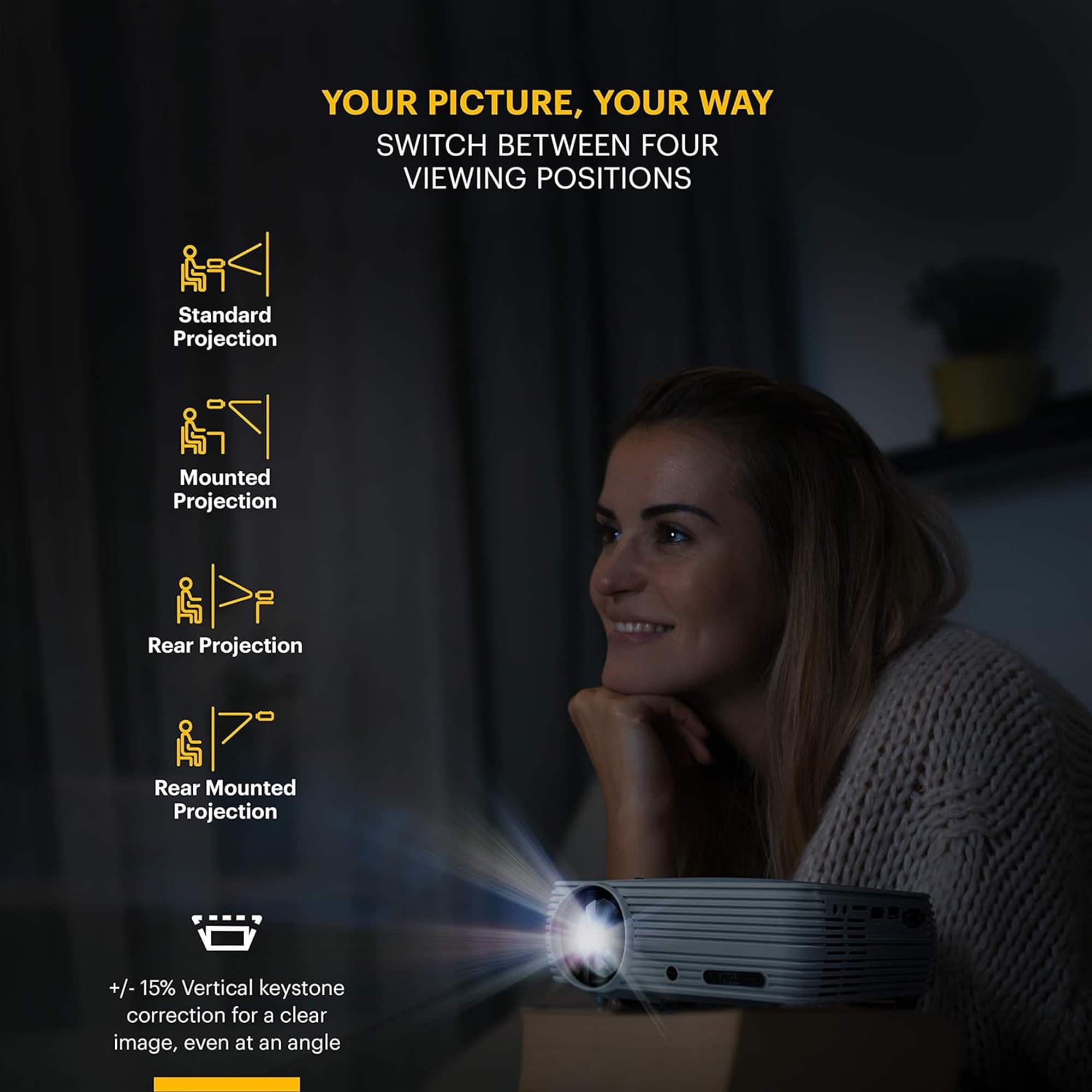 Kodak FLIK X7 Home Projector, 720p Portable Small Home Theater System w