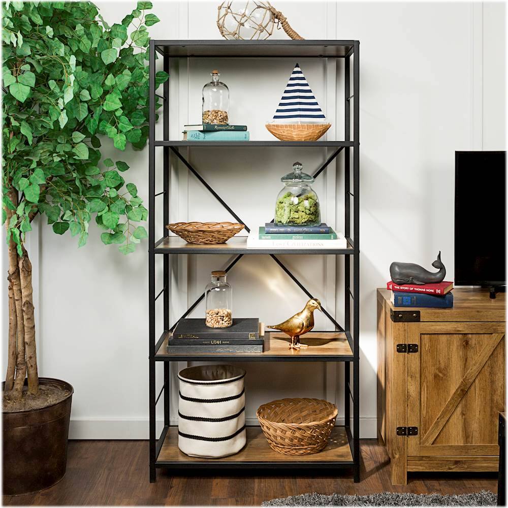 Best Buy Walker Edison 5Shelf Bookcase Rustic oak BBS60RMWRO