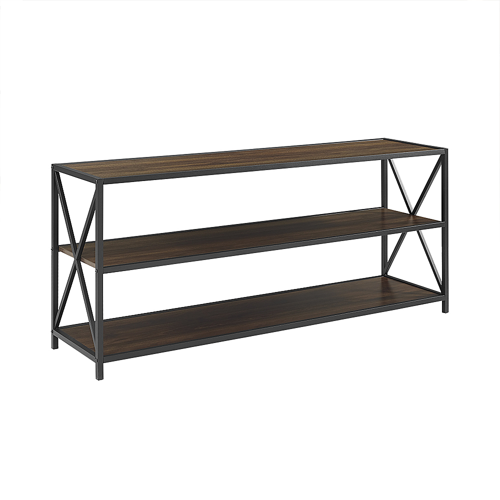 Angle View: Walker Edison - Industrial Metal and Wood 3-Shelf Bookcase - Dark Walnut