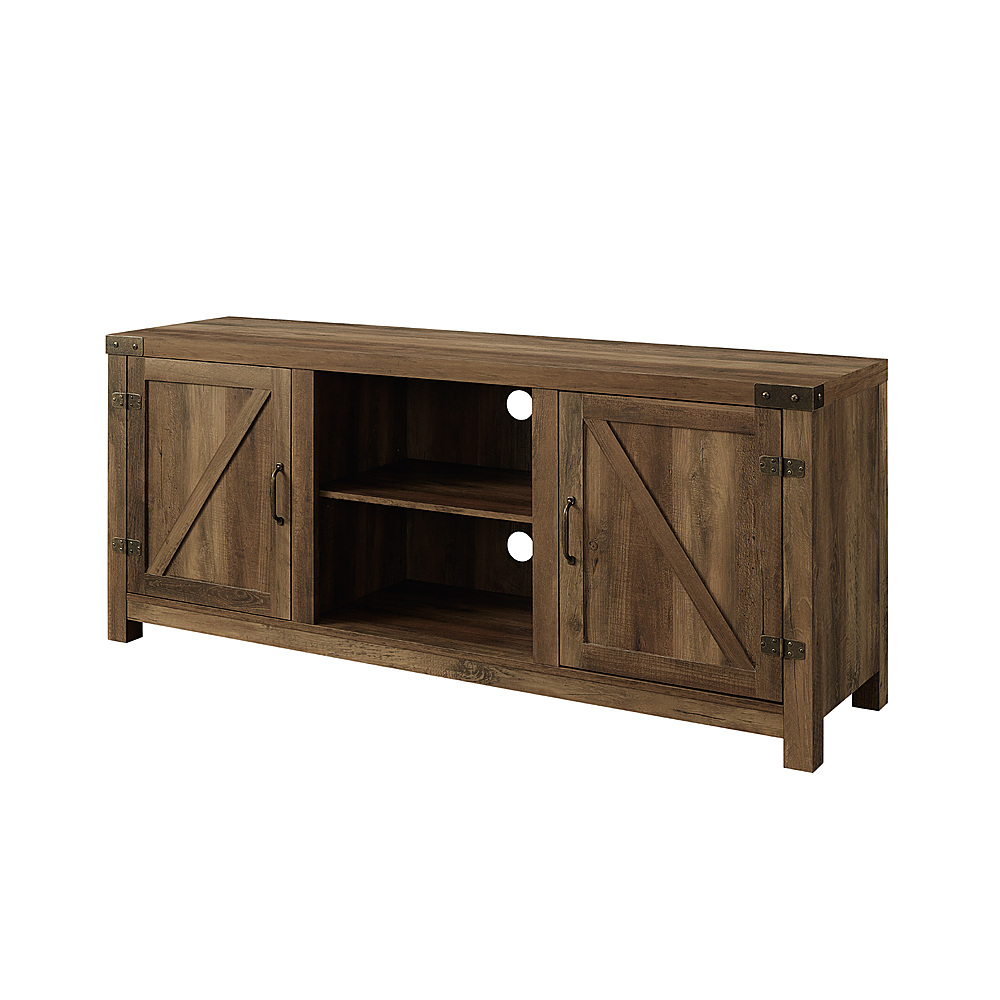 Angle View: Walker Edison - Rustic Barn Door Style Stand for Most TVs Up to 65" - Rustic Oak